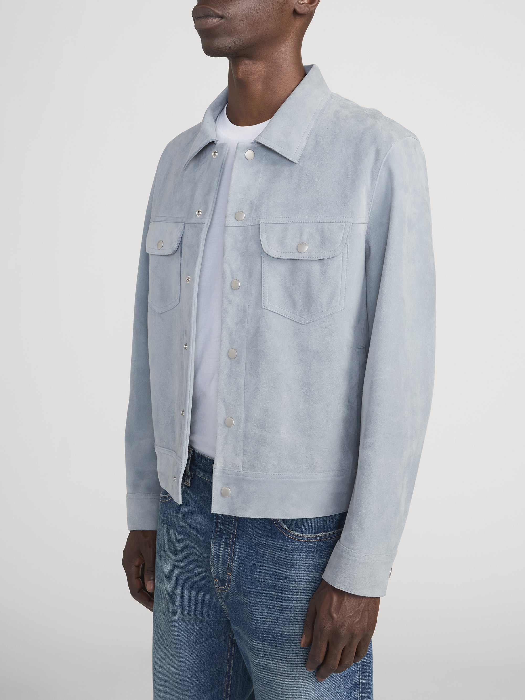 Suede Trucker Jacket -- Smoky Blue - Image 4