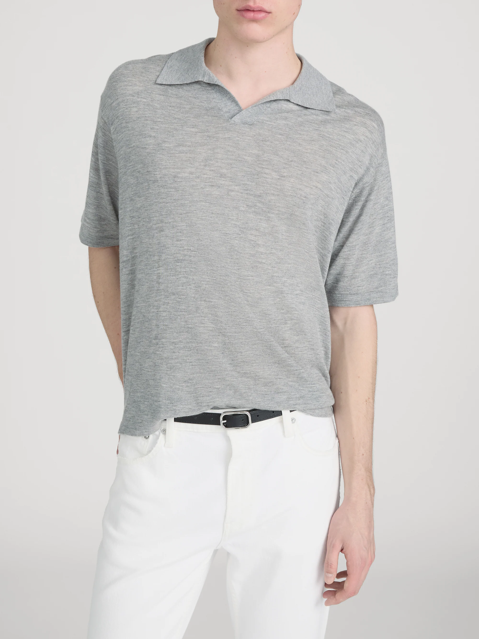 Superfine Polo Sweater -- Light Grey Melange - Image 3