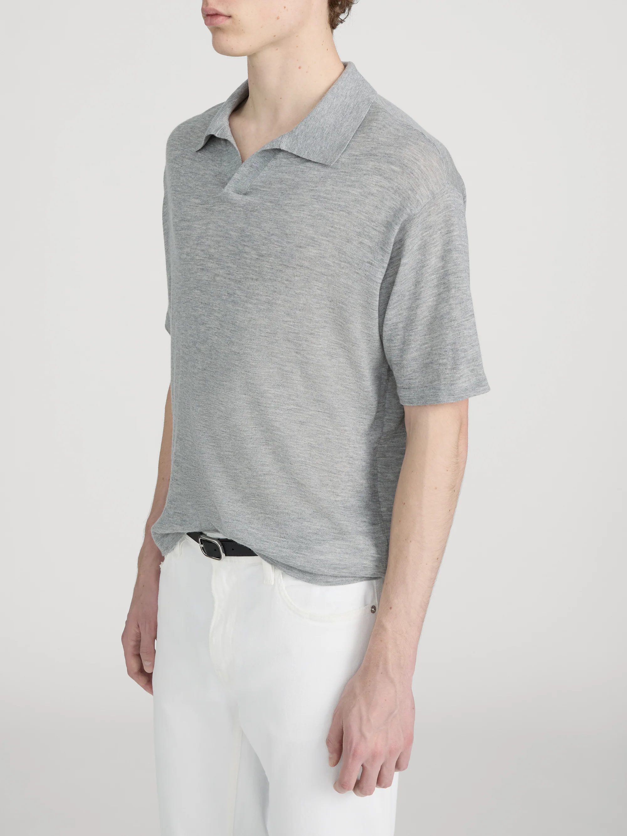 Superfine Polo Sweater -- Light Grey Melange - Image 4