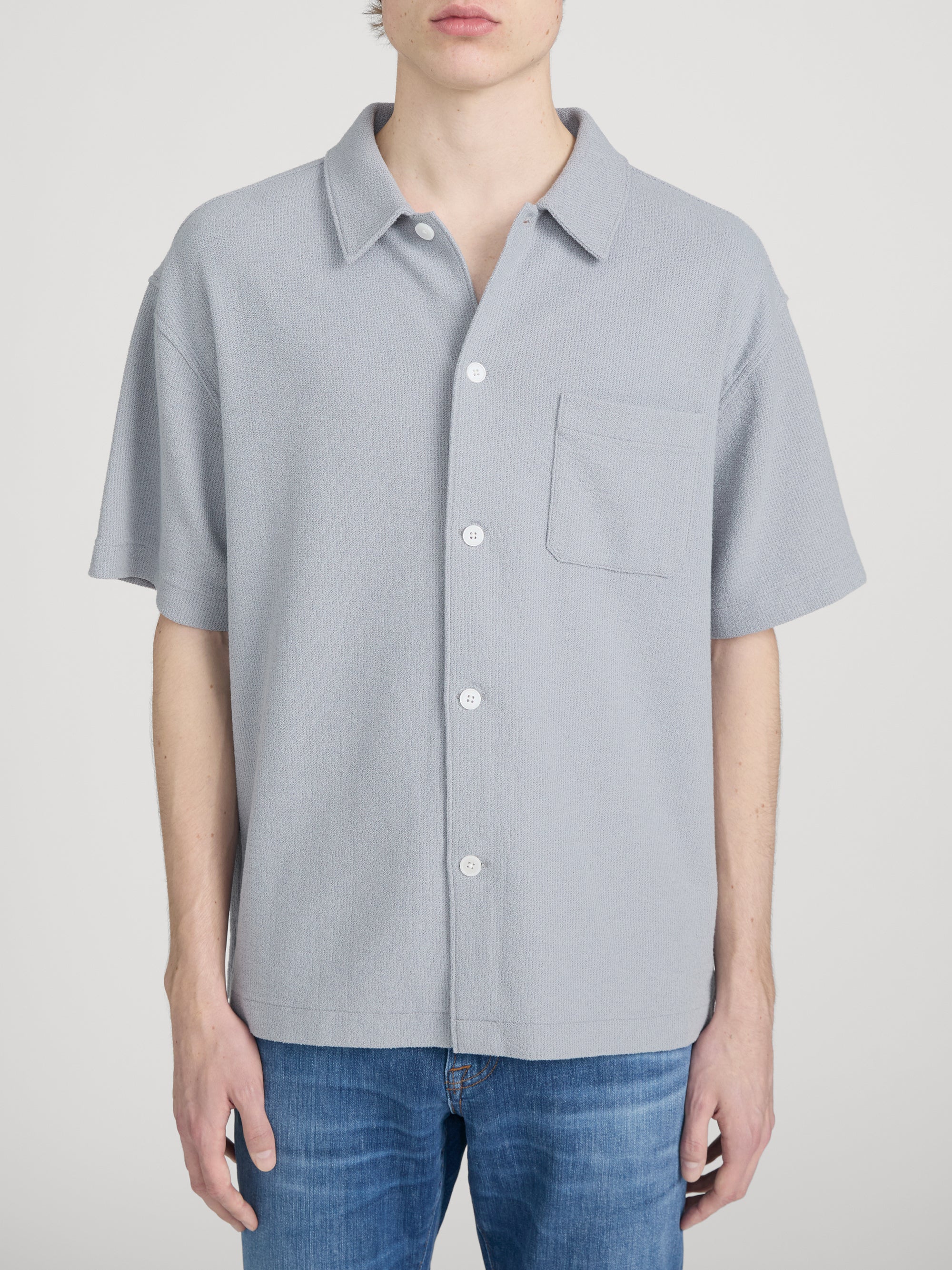 Textured Button Down Shirt -- Blue Grey - Image 3