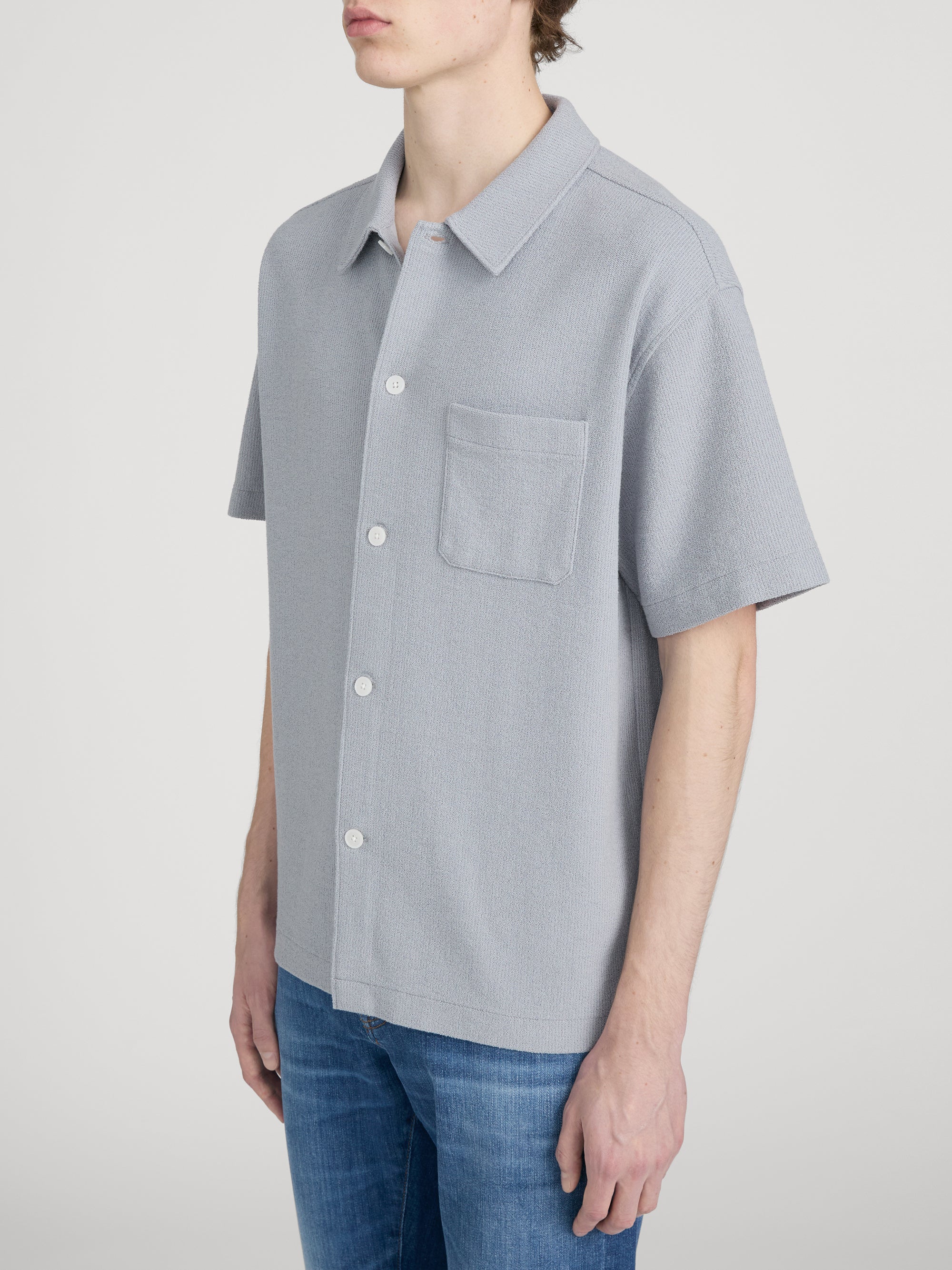Textured Button Down Shirt -- Blue Grey - Image 4
