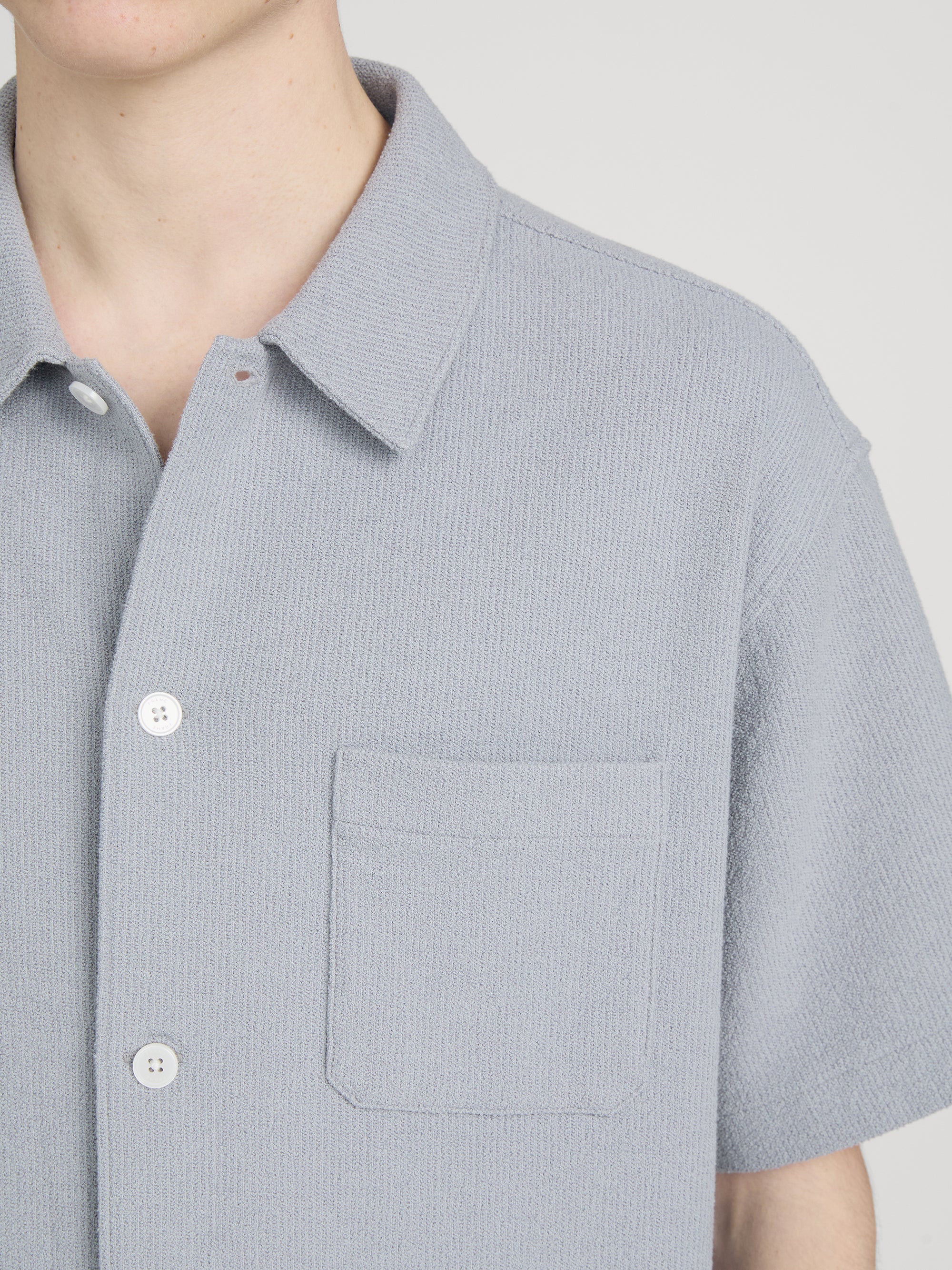 Textured Button Down Shirt -- Blue Grey - Image 5