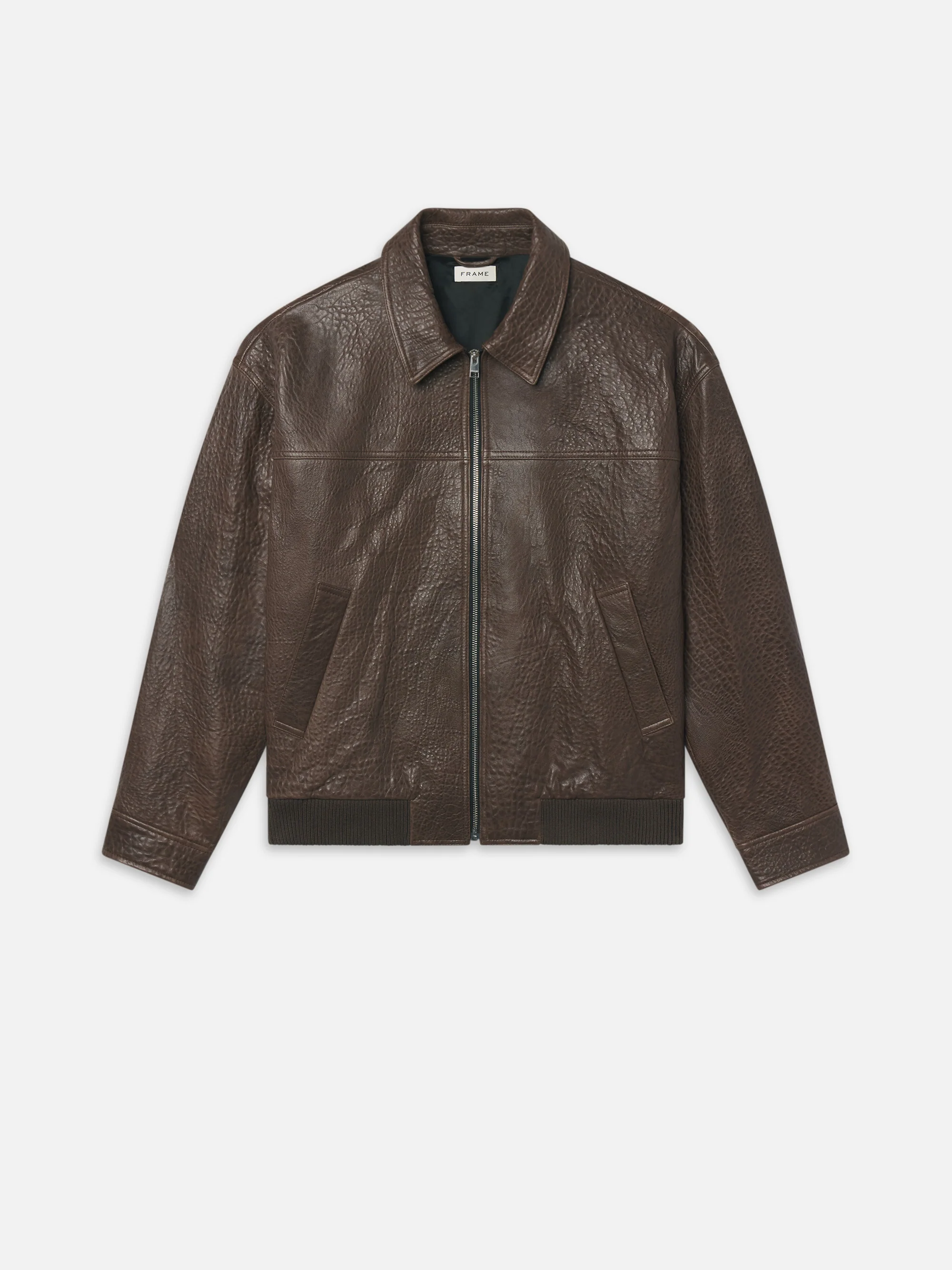 Textured Leather Bomber -- Cafe
