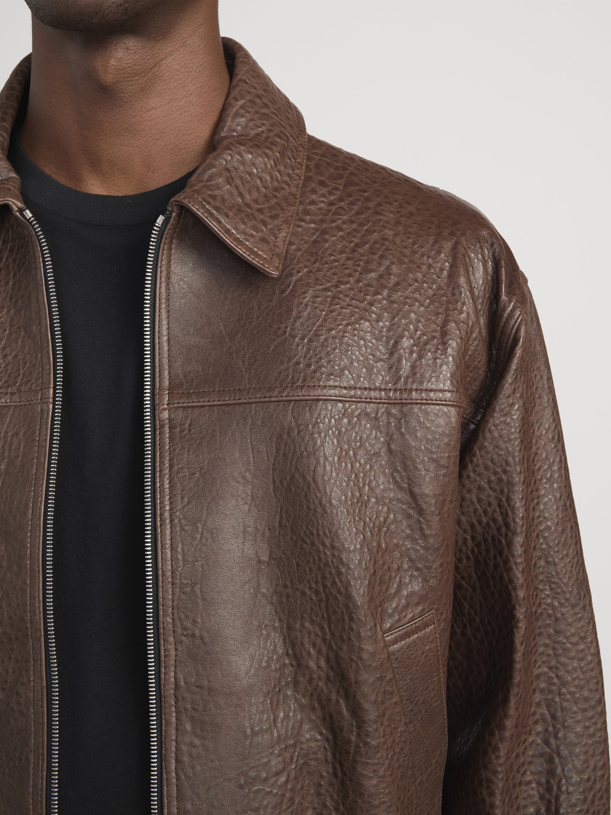 Textured Leather Bomber -- Cafe - Image 5
