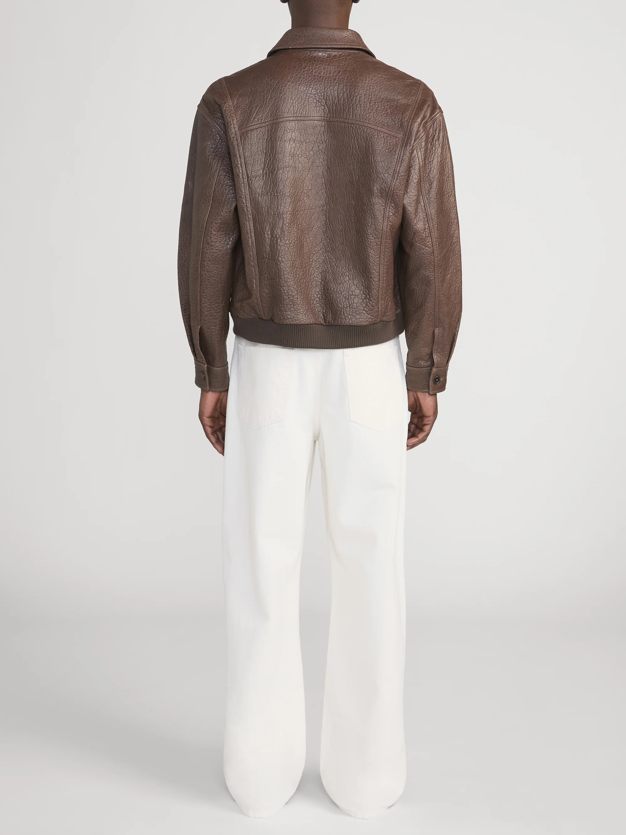 Textured Leather Bomber -- Cafe - Image 6