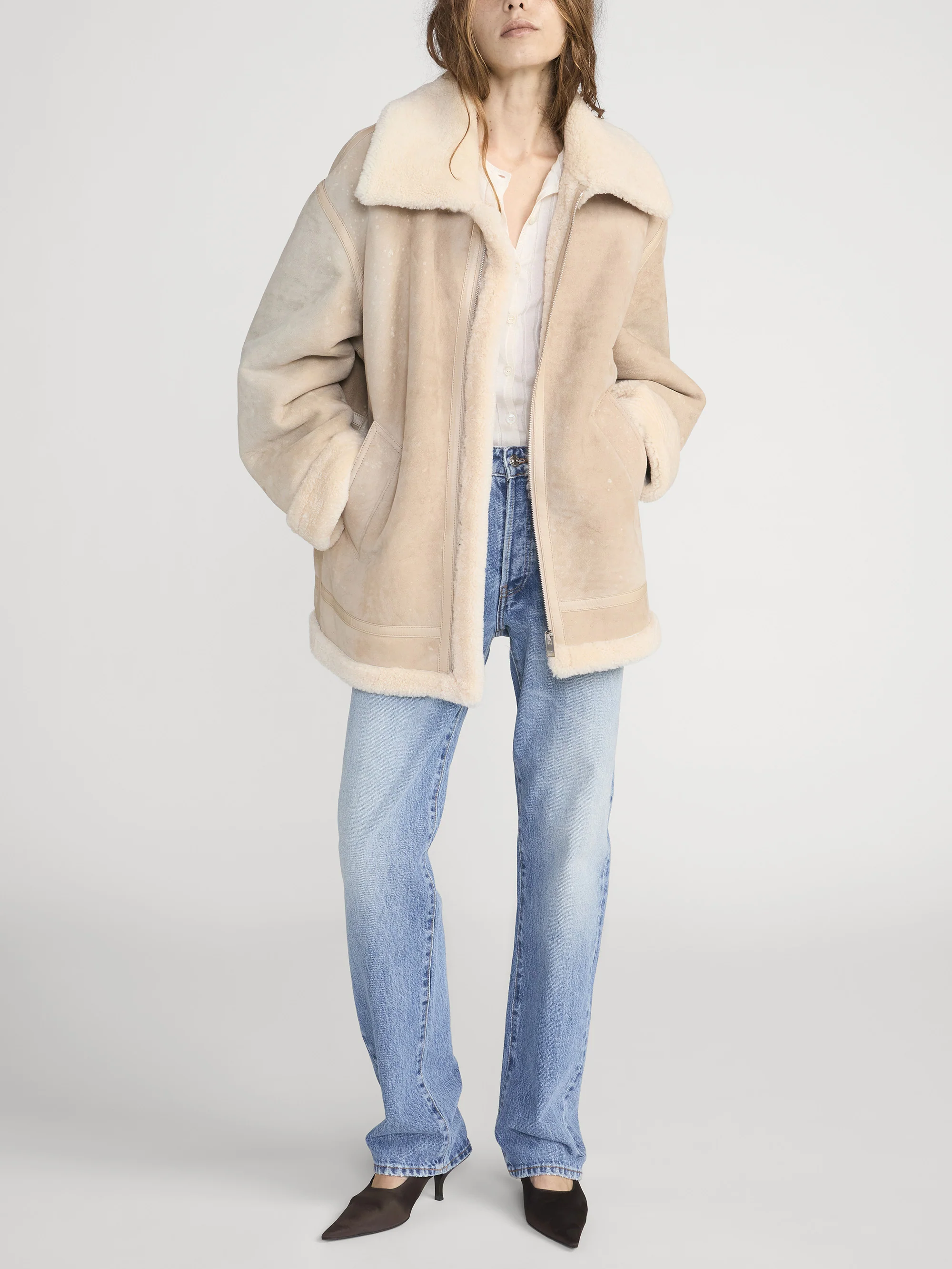 The Aged Shearling Aviator Jacket -- Light Camel - Image 2