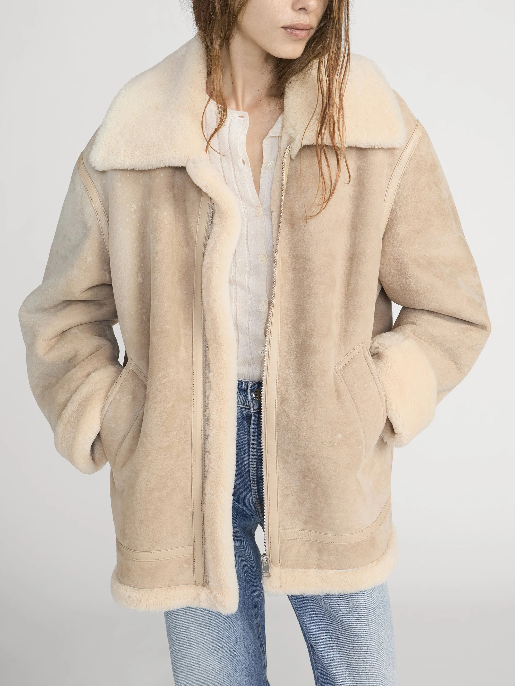 The Aged Shearling Aviator Jacket -- Light Camel - Image 3