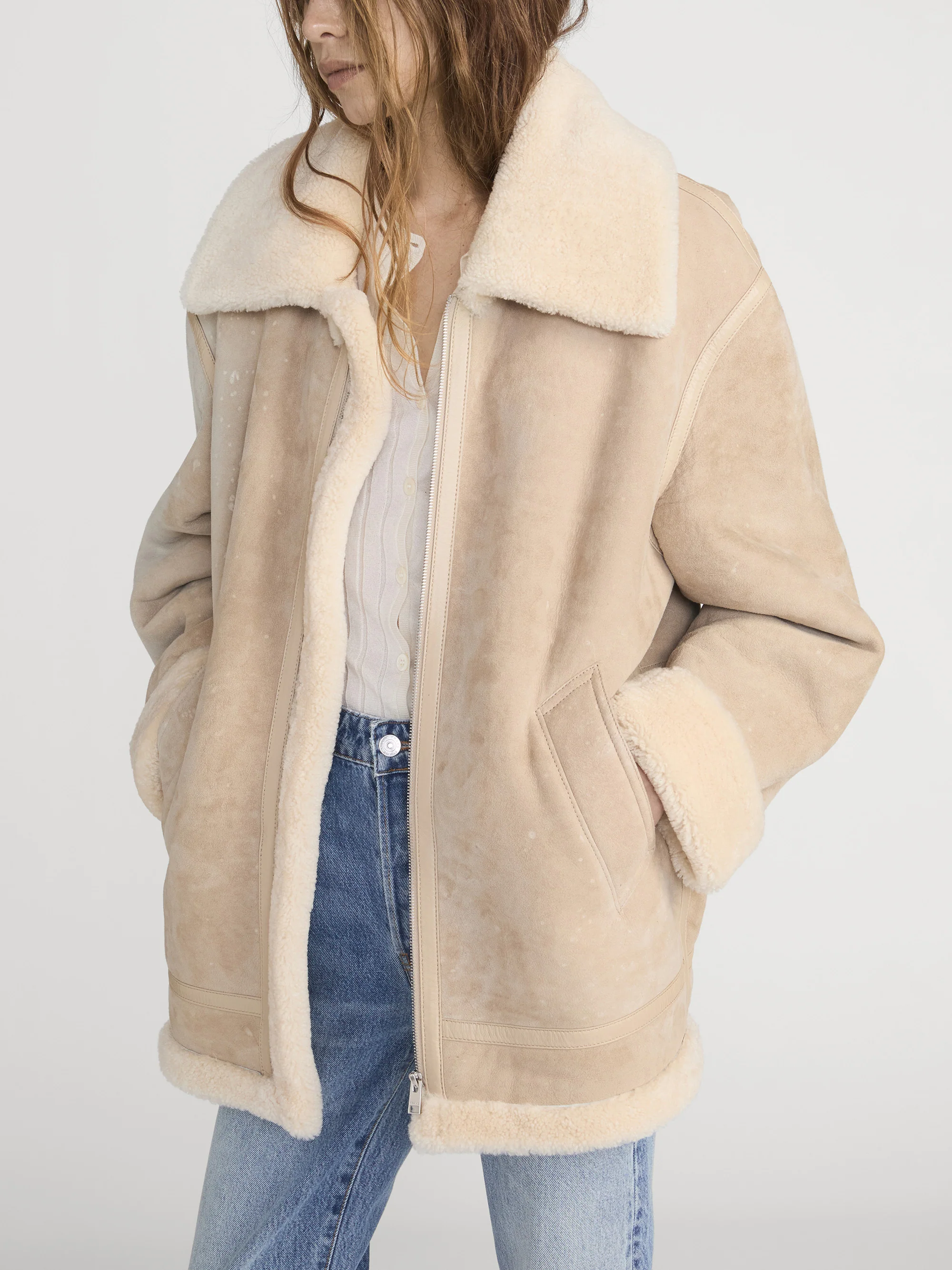 The Aged Shearling Aviator Jacket -- Light Camel - Image 4