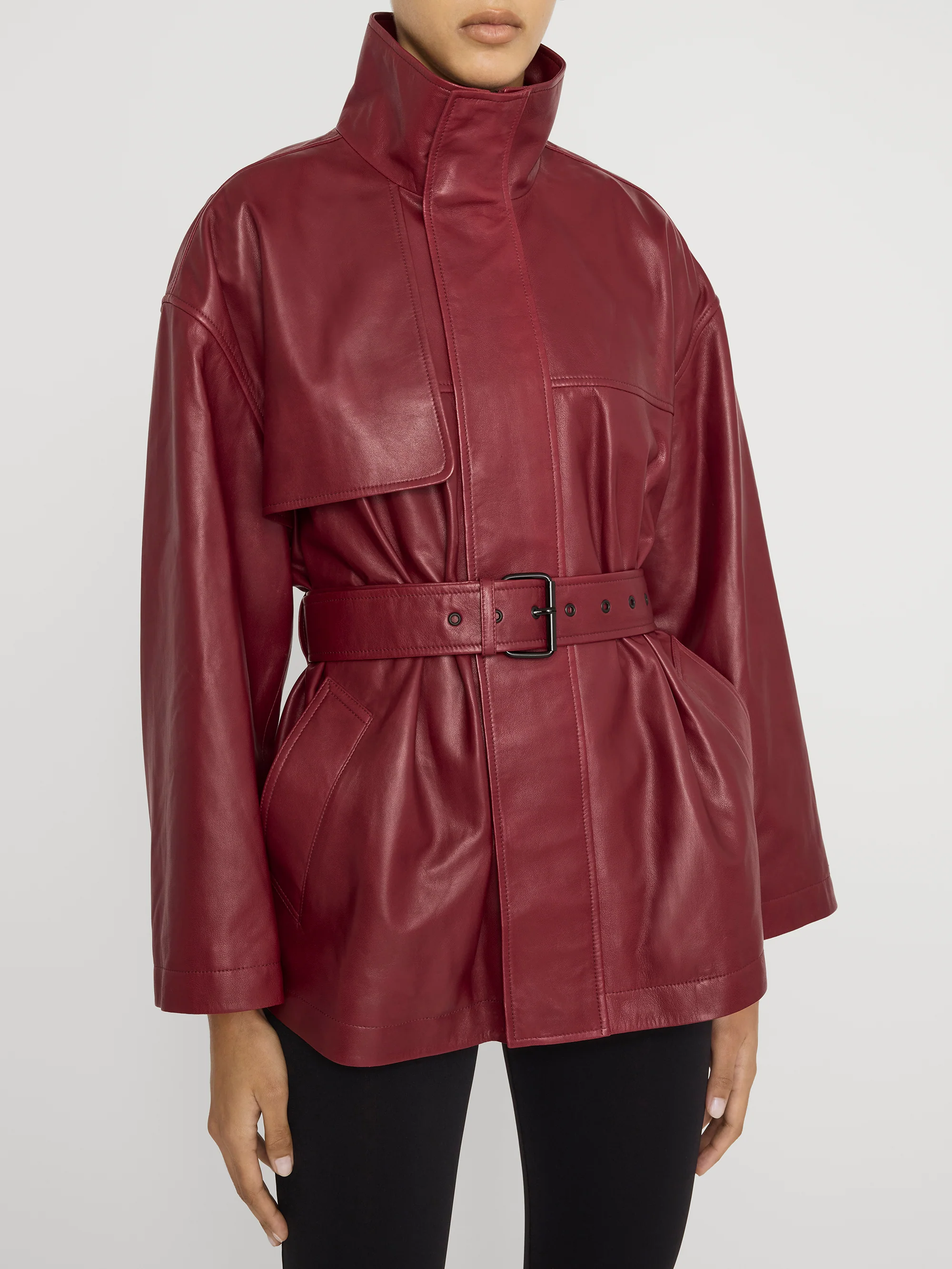 The Alexandra Leather Trench -- Burgundy - Image 3