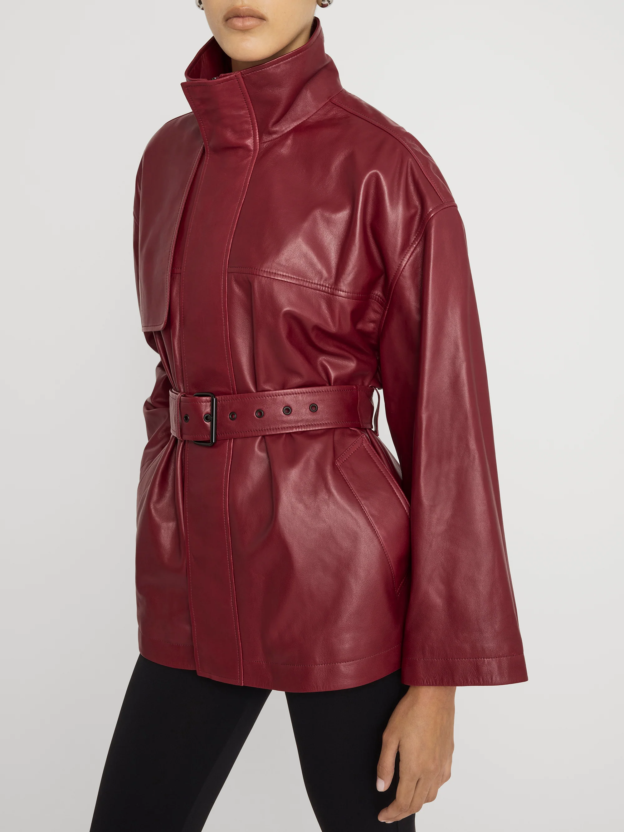 The Alexandra Leather Trench -- Burgundy - Image 4