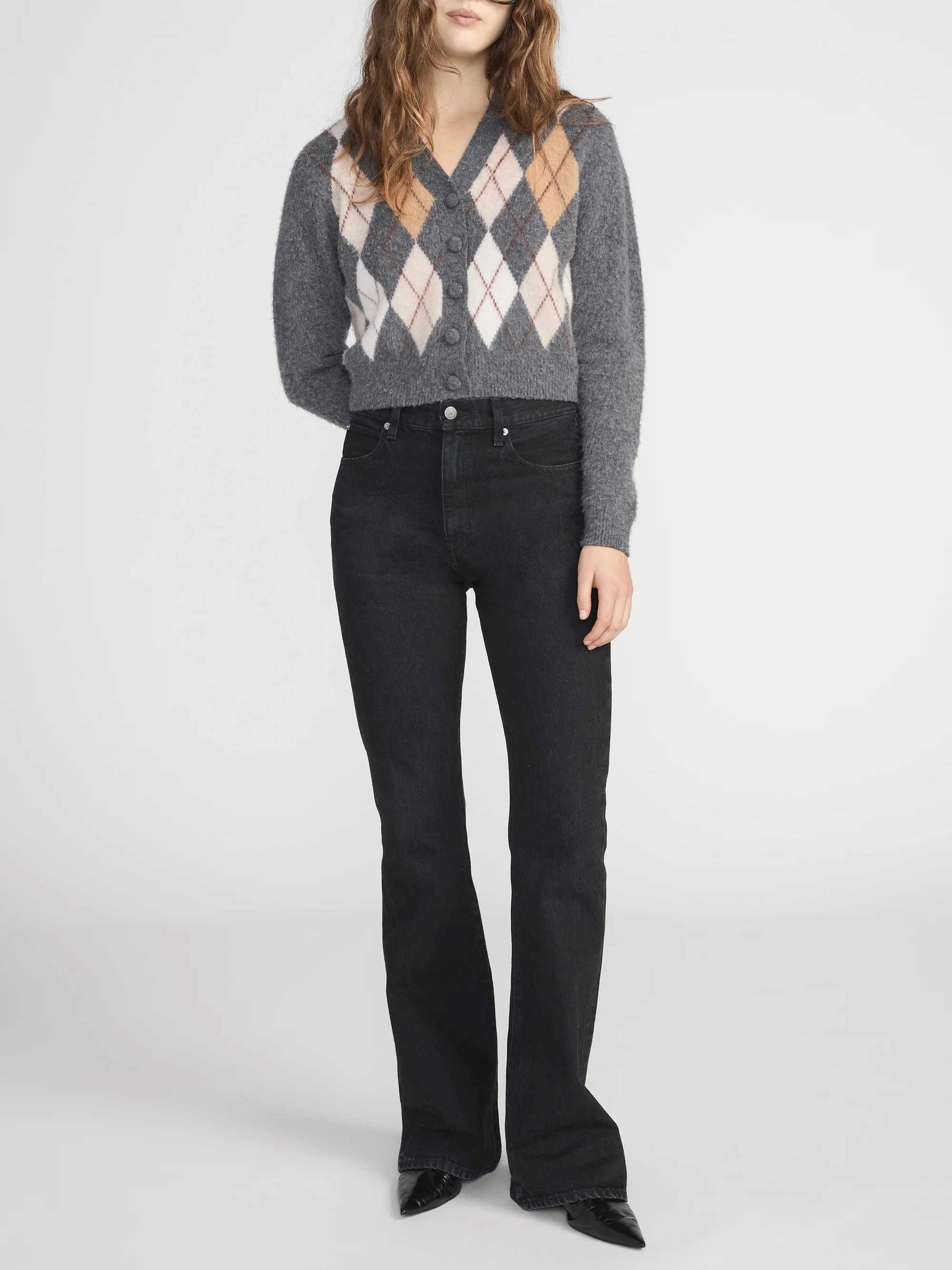 The Brushed Argyle Cardi -- Grey Multi - Image 2