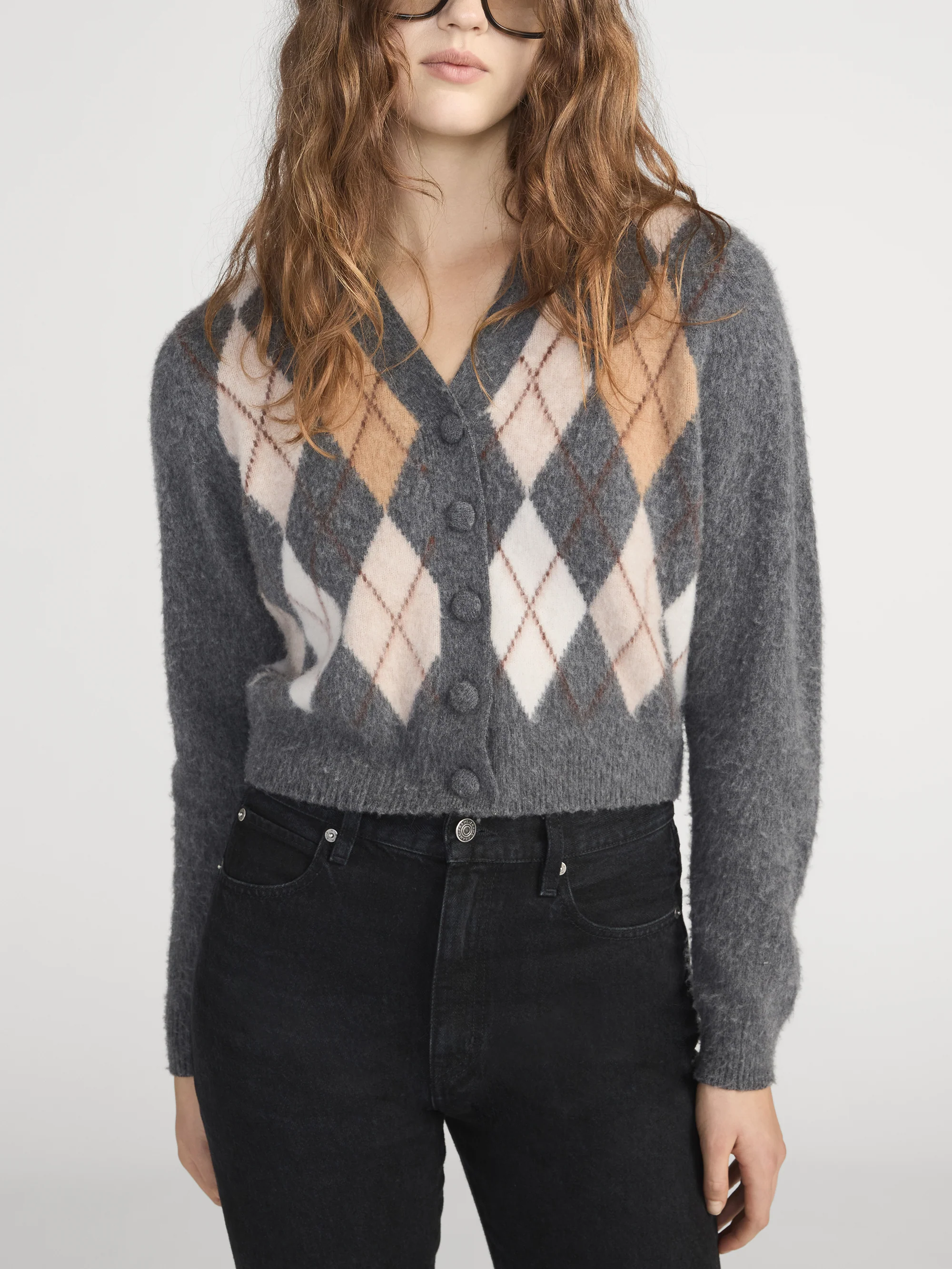 The Brushed Argyle Cardi -- Grey Multi - Image 3