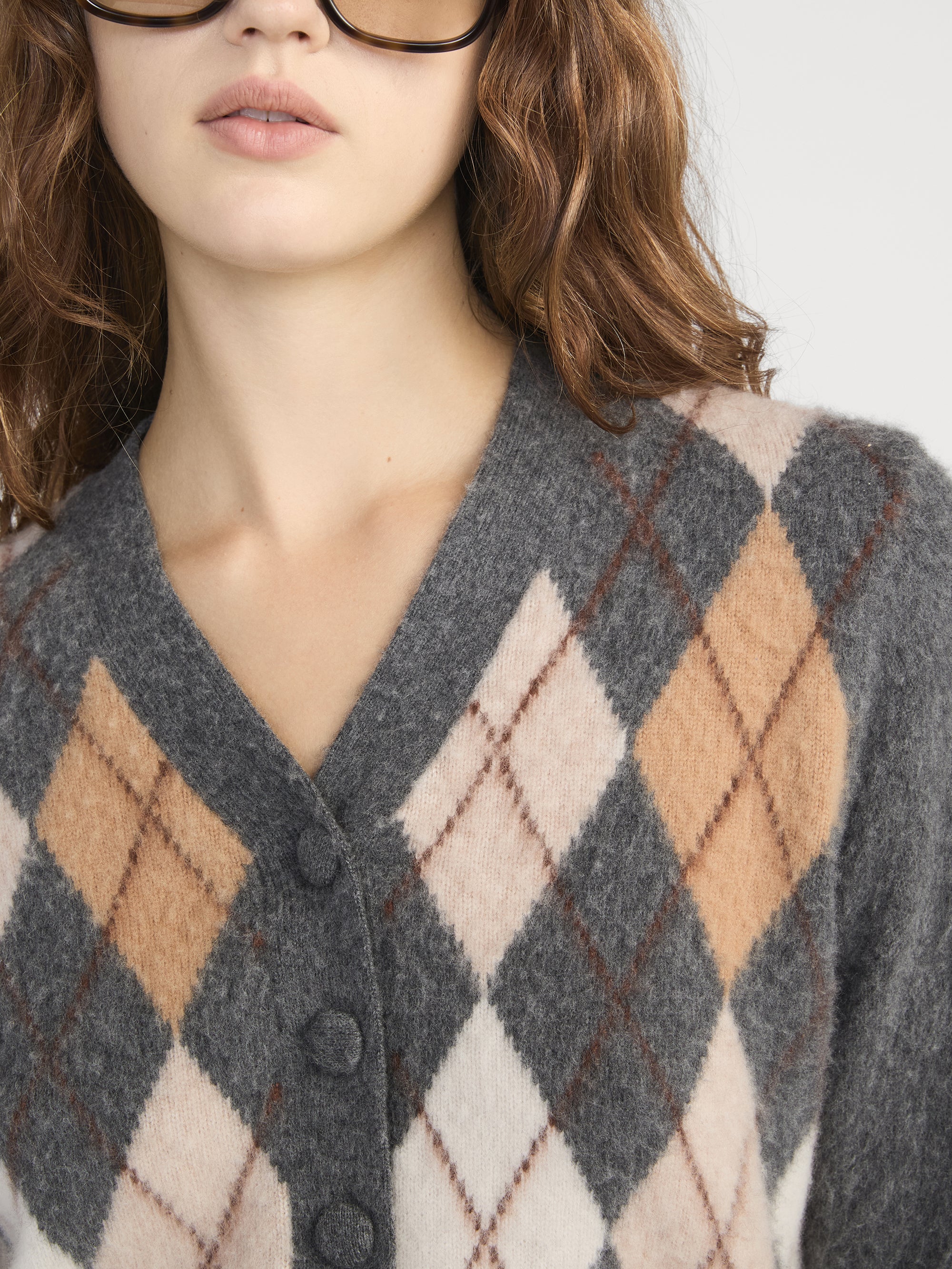 The Brushed Argyle Cardi -- Grey Multi - Image 5