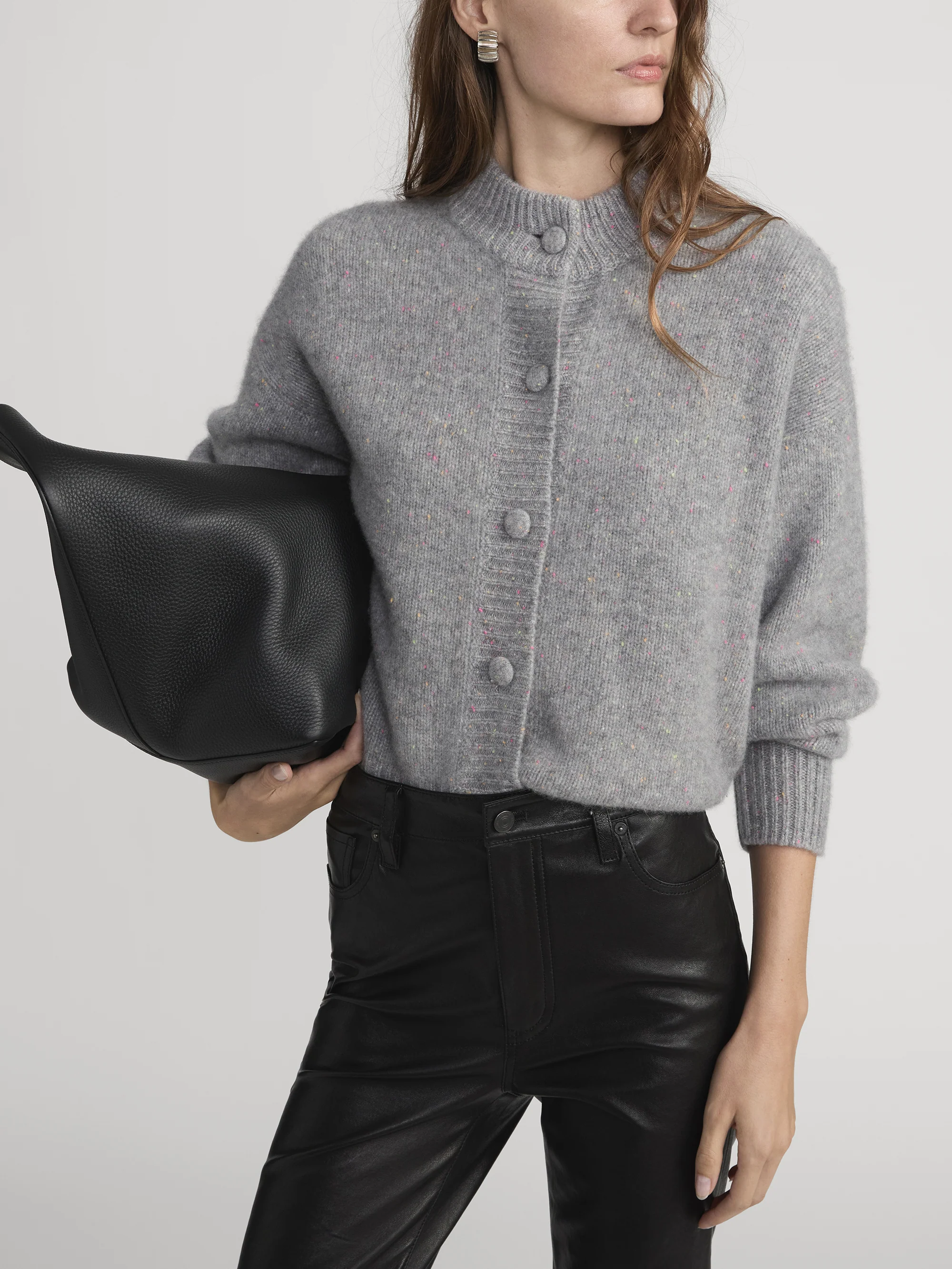 The Cashmere Fleck Cardi -- Silver - Image 3