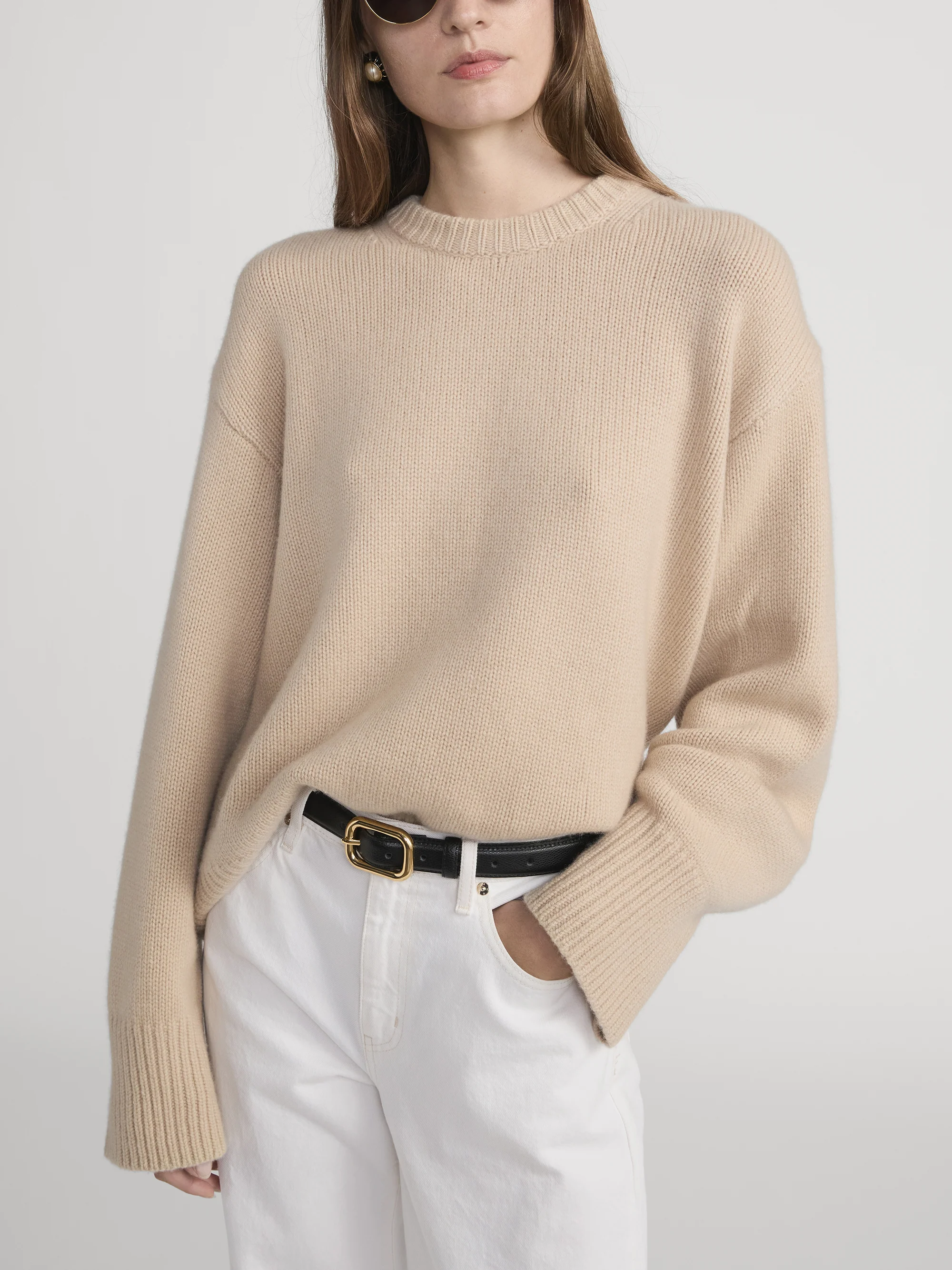 The Cashmere Oversized Crew -- Oatmeal Heather - Image 3