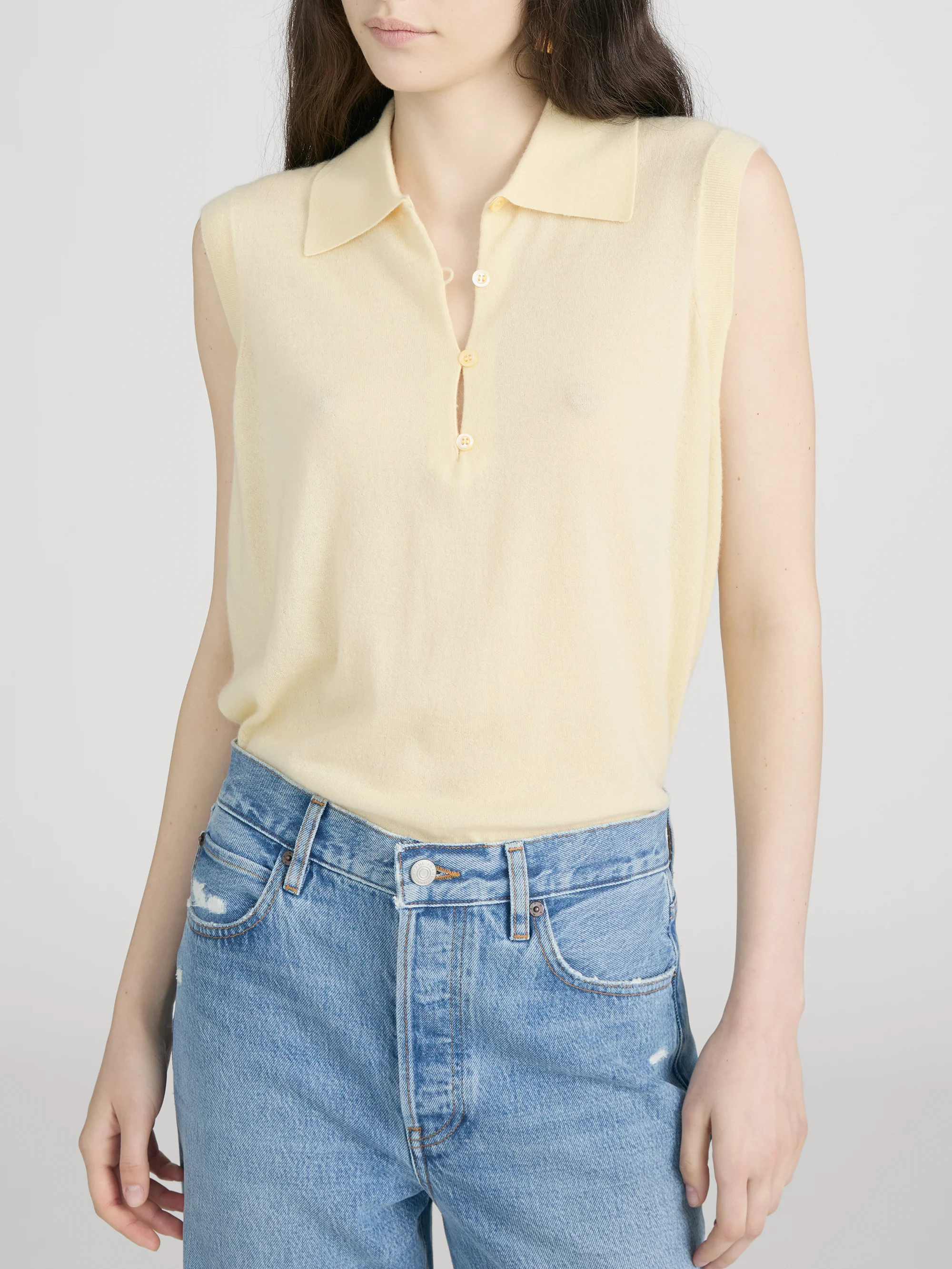 The Cashmere Sleeveless Polo -- Lemon - Image 3