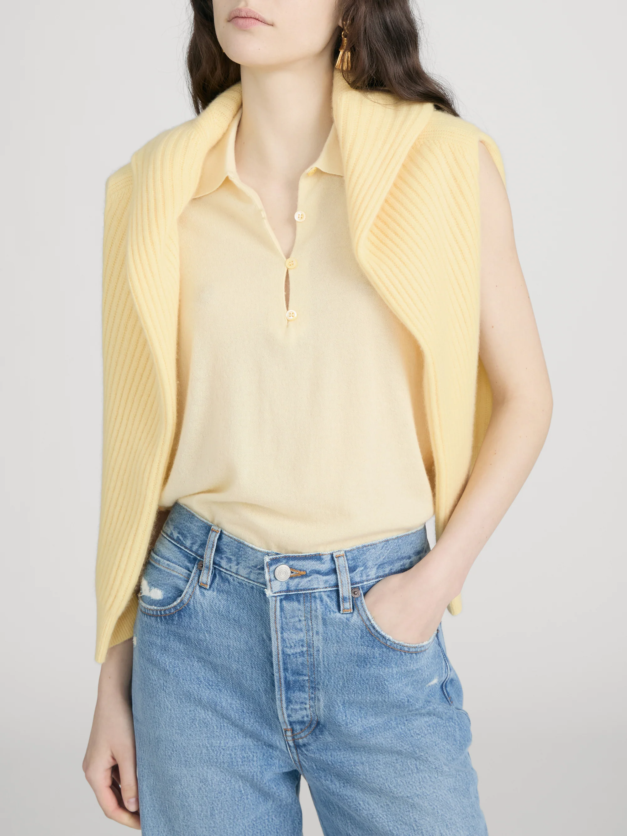 The Cashmere Sleeveless Polo -- Lemon - Image 4