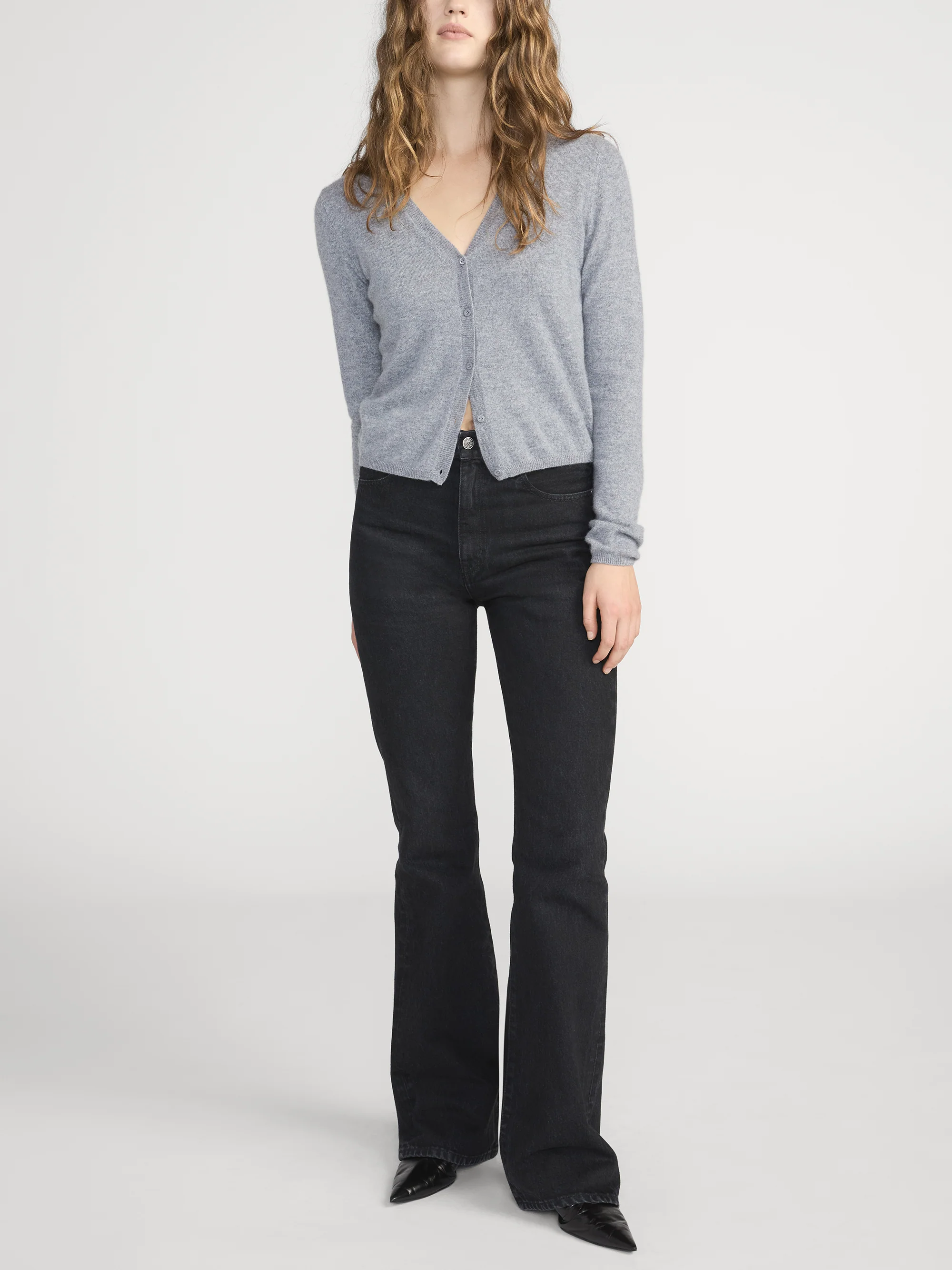 The Cashmere V Cardi -- Heather Grey - Image 2