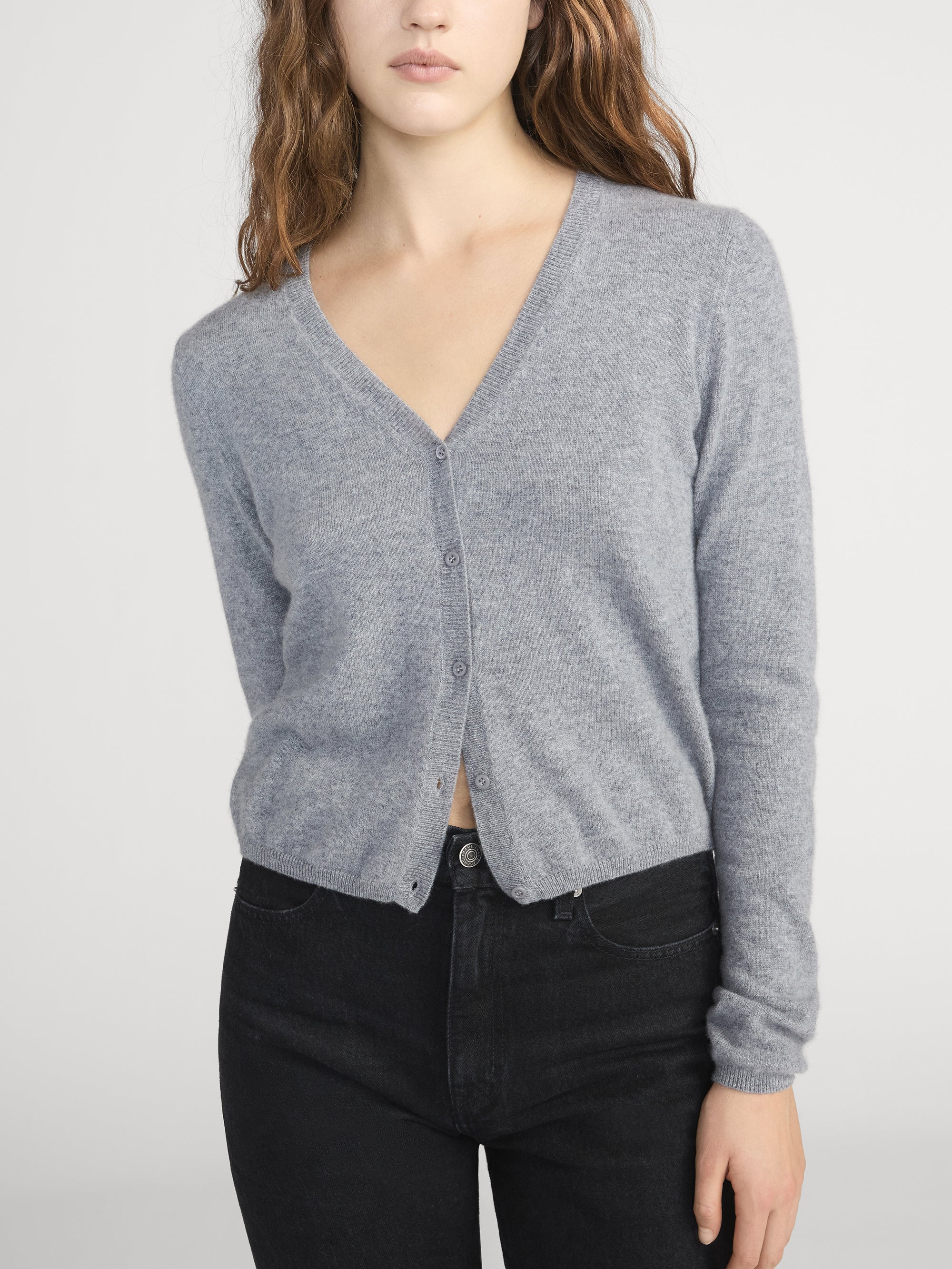 The Cashmere V Cardi -- Heather Grey - Image 3