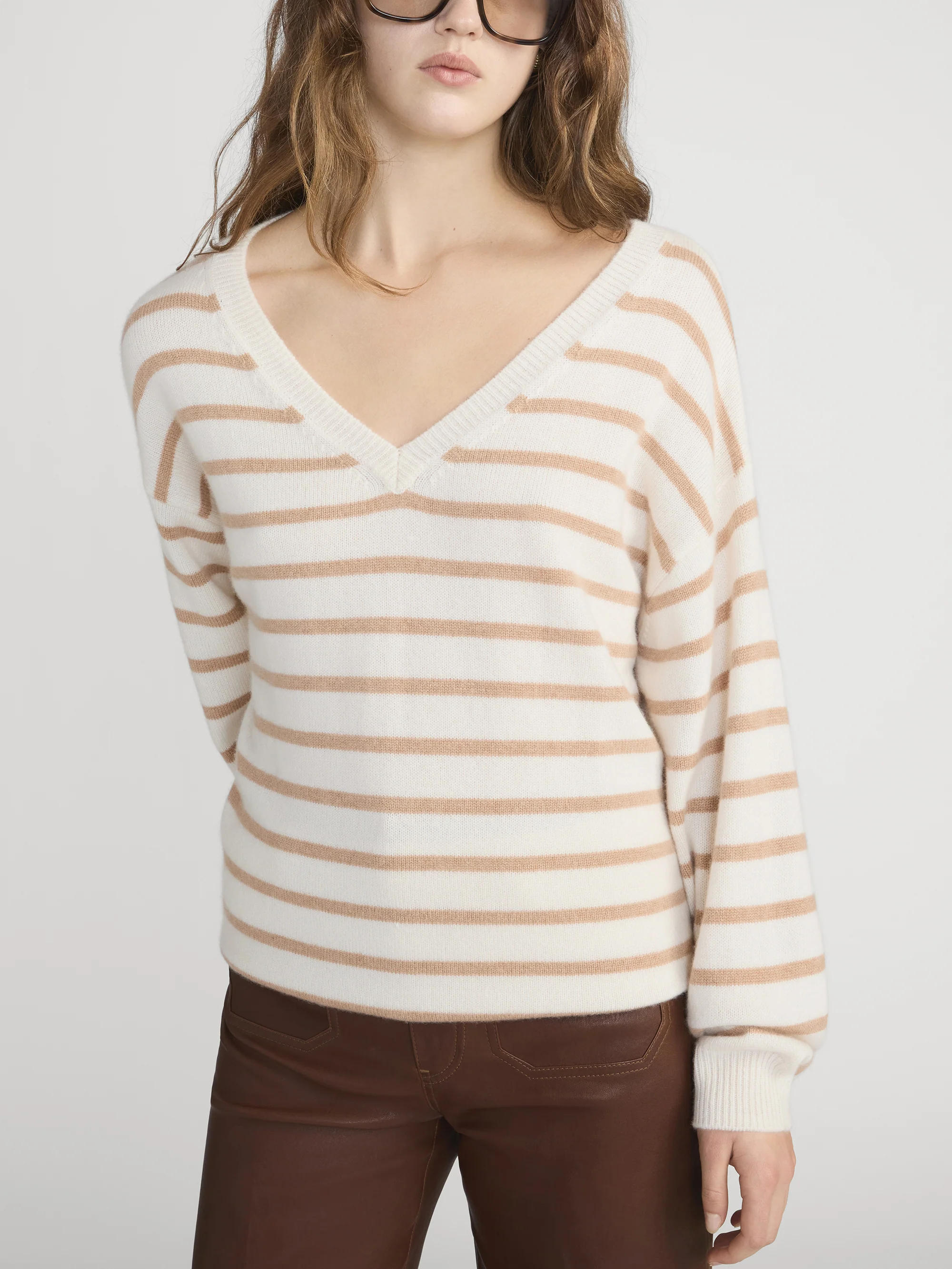 The Cashmere V Sweater -- Cream Multi - Image 3