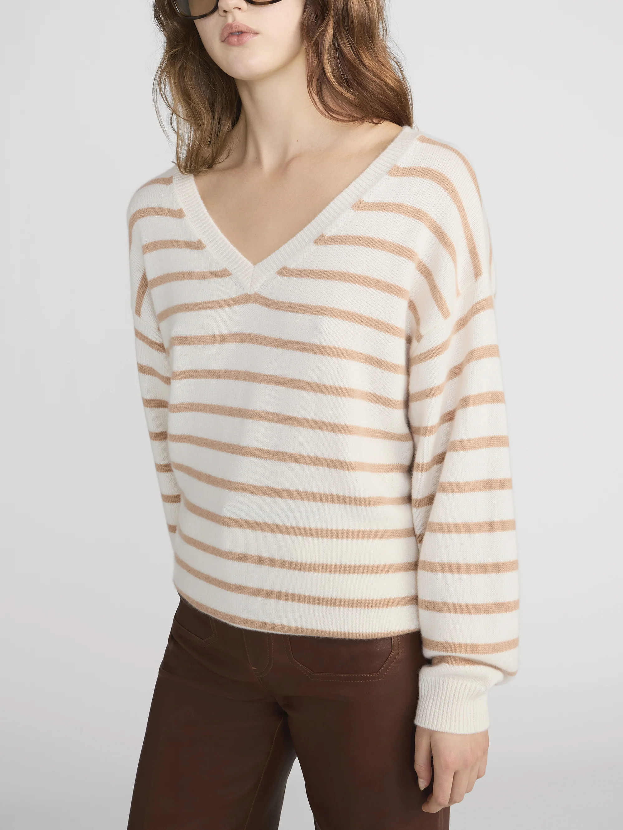 The Cashmere V Sweater -- Cream Multi - Image 4