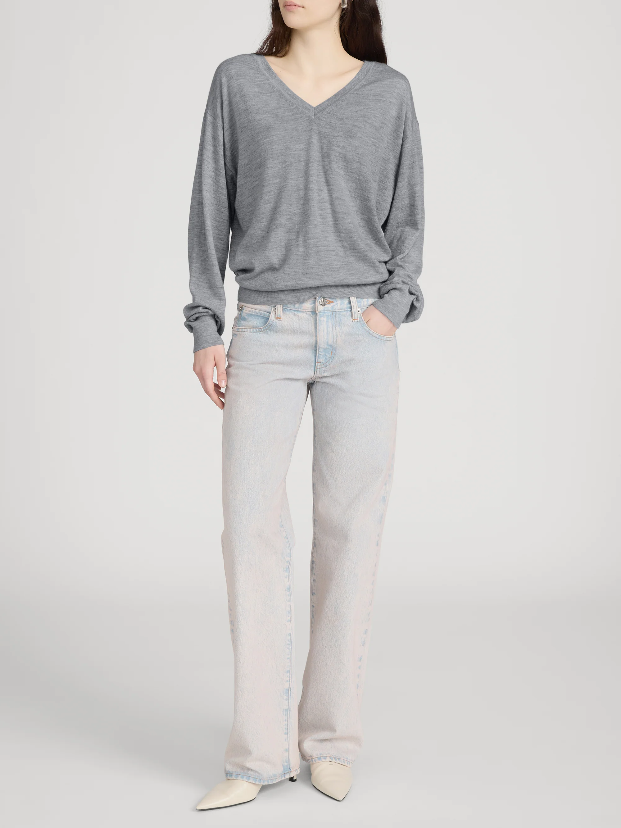 The Cashmere V Neck Sweater -- Heather Grey - Image 2
