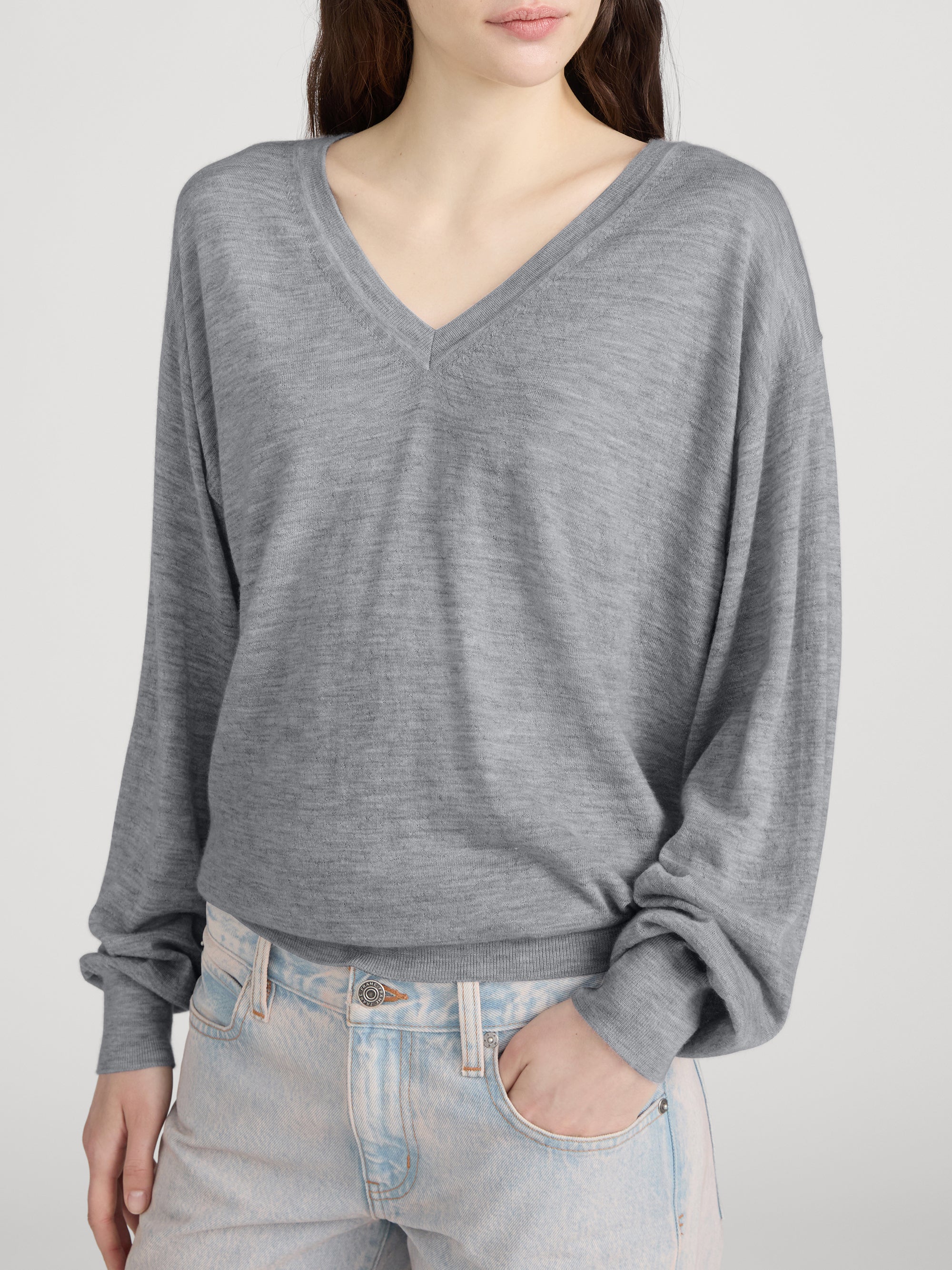 The Cashmere V Neck Sweater -- Heather Grey - Image 4