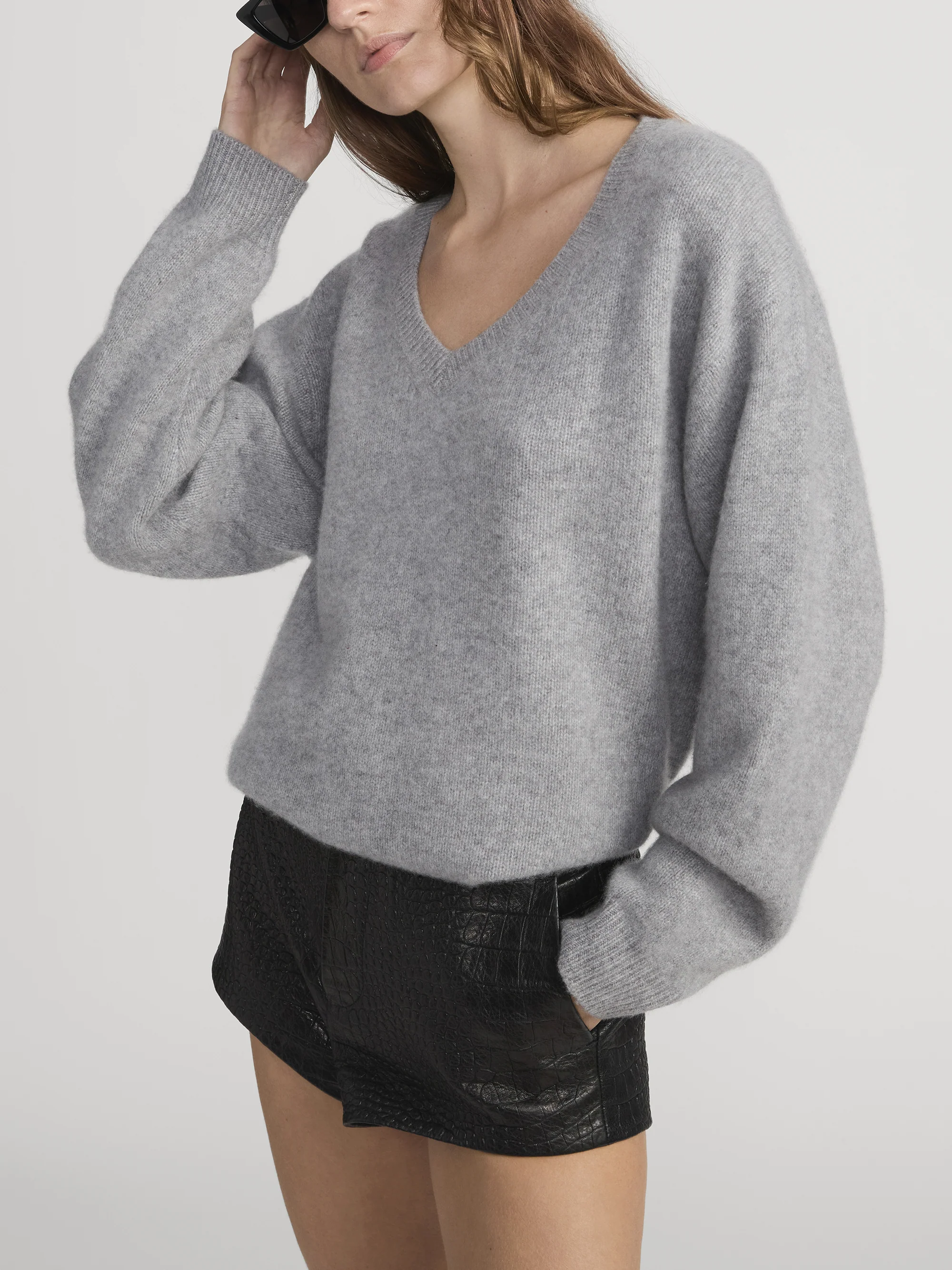 The Cashmere V Sweater -- Heather Grey - Image 5