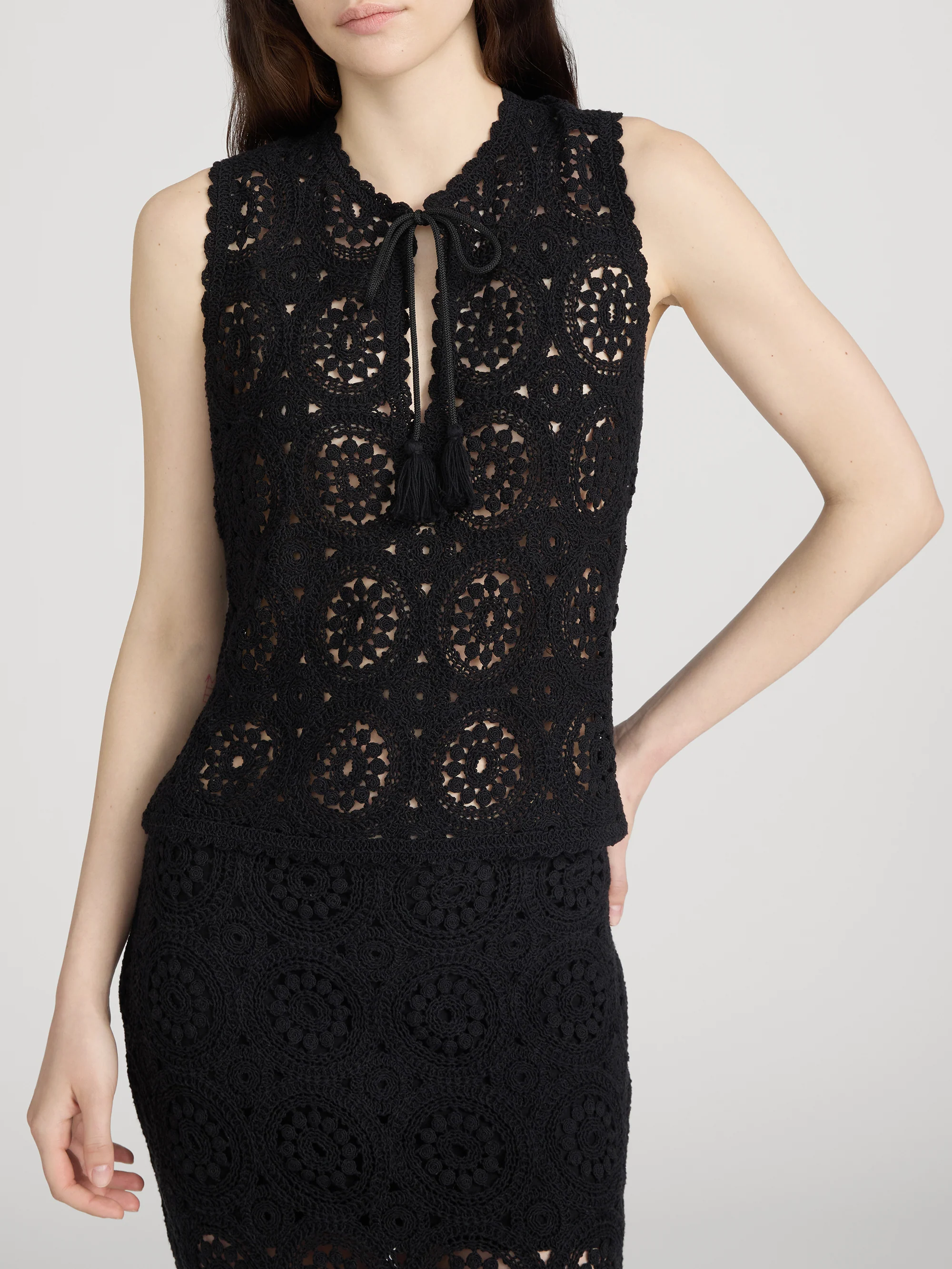 The Crochet Tassel Popover Top -- Black - Image 3