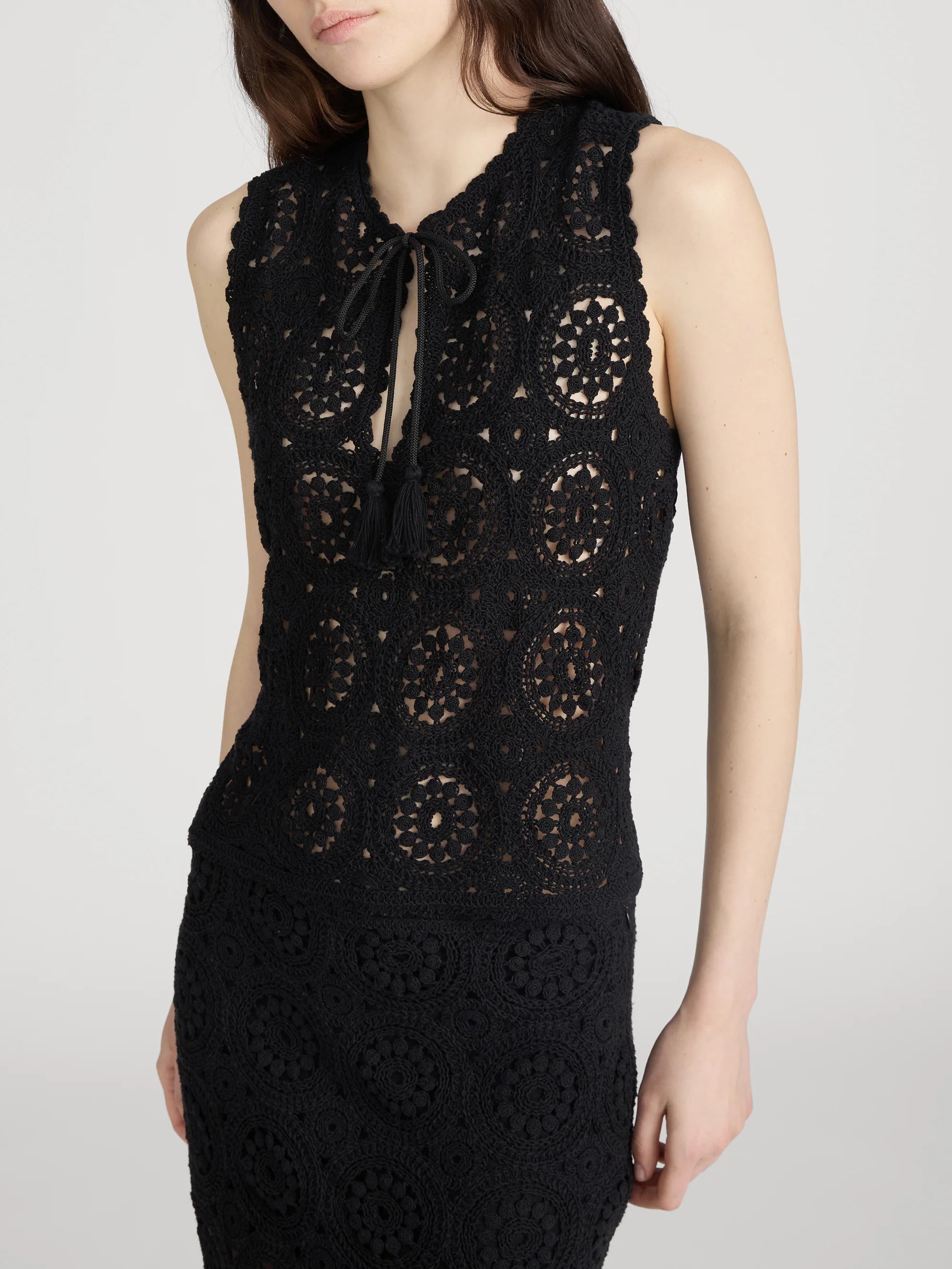 The Crochet Tassel Popover Top -- Black - Image 4