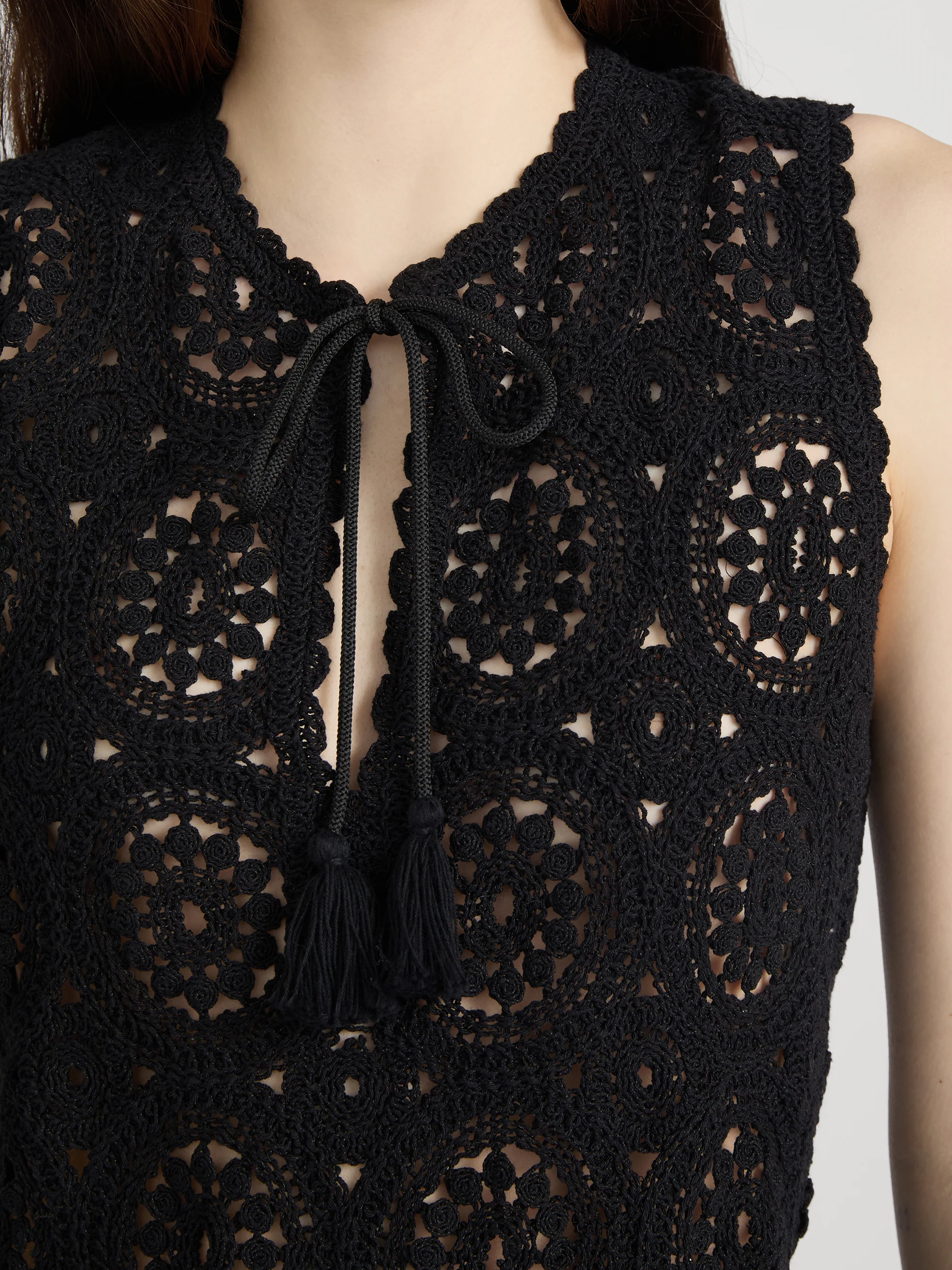 The Crochet Tassel Popover Top -- Black - Image 5