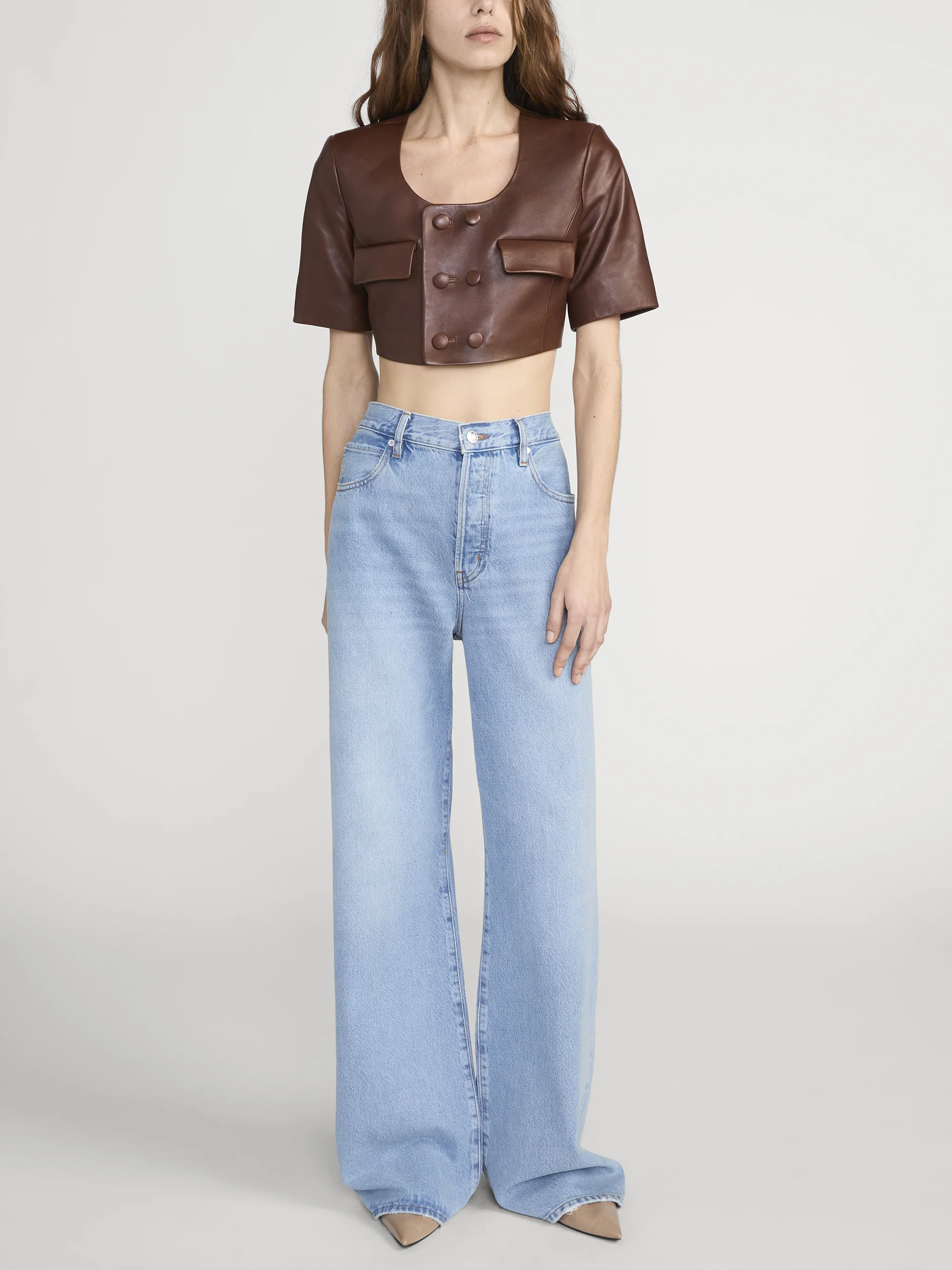 The Cropped Leather Jacket -- Dark Brown - Image 2