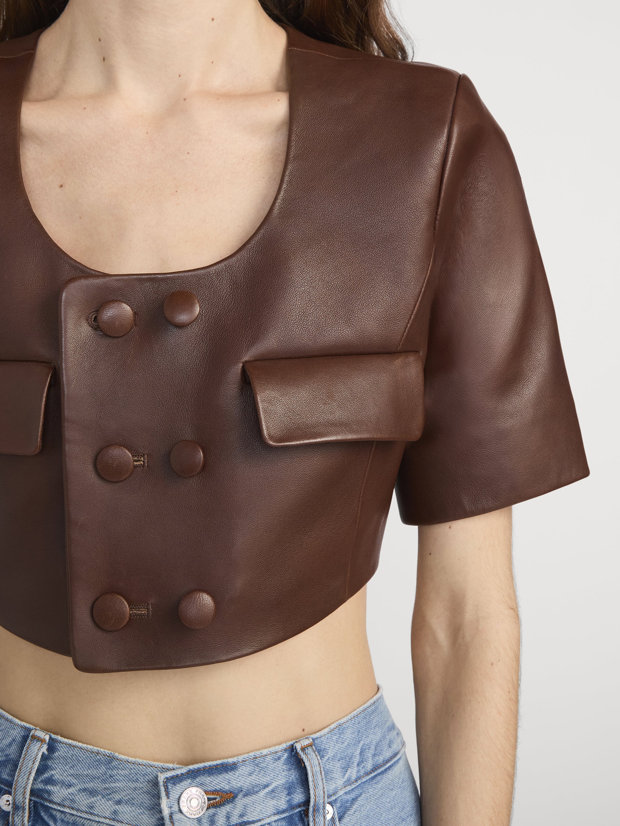 The Cropped Leather Jacket -- Dark Brown - Image 5