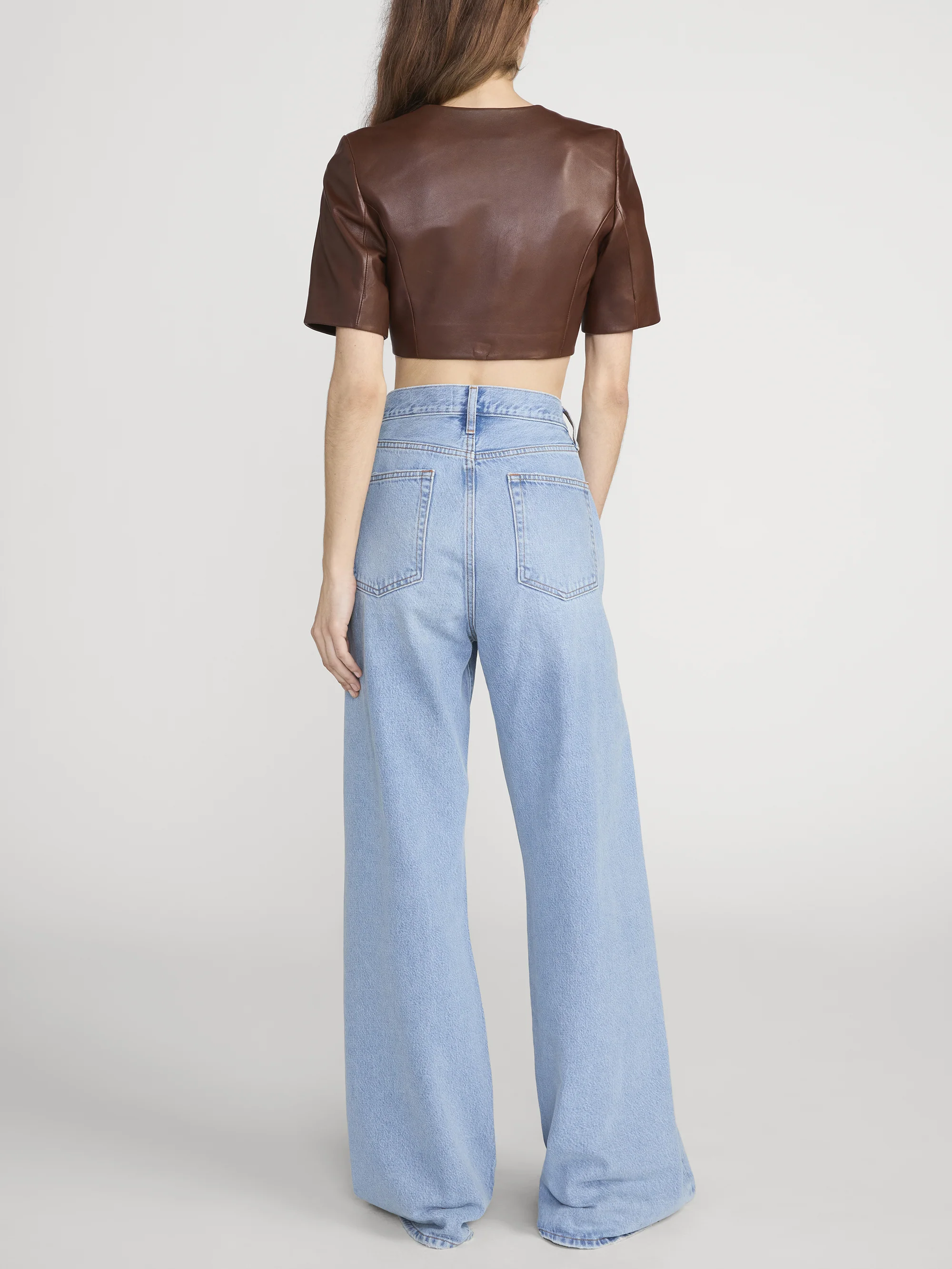 The Cropped Leather Jacket -- Dark Brown - Image 6