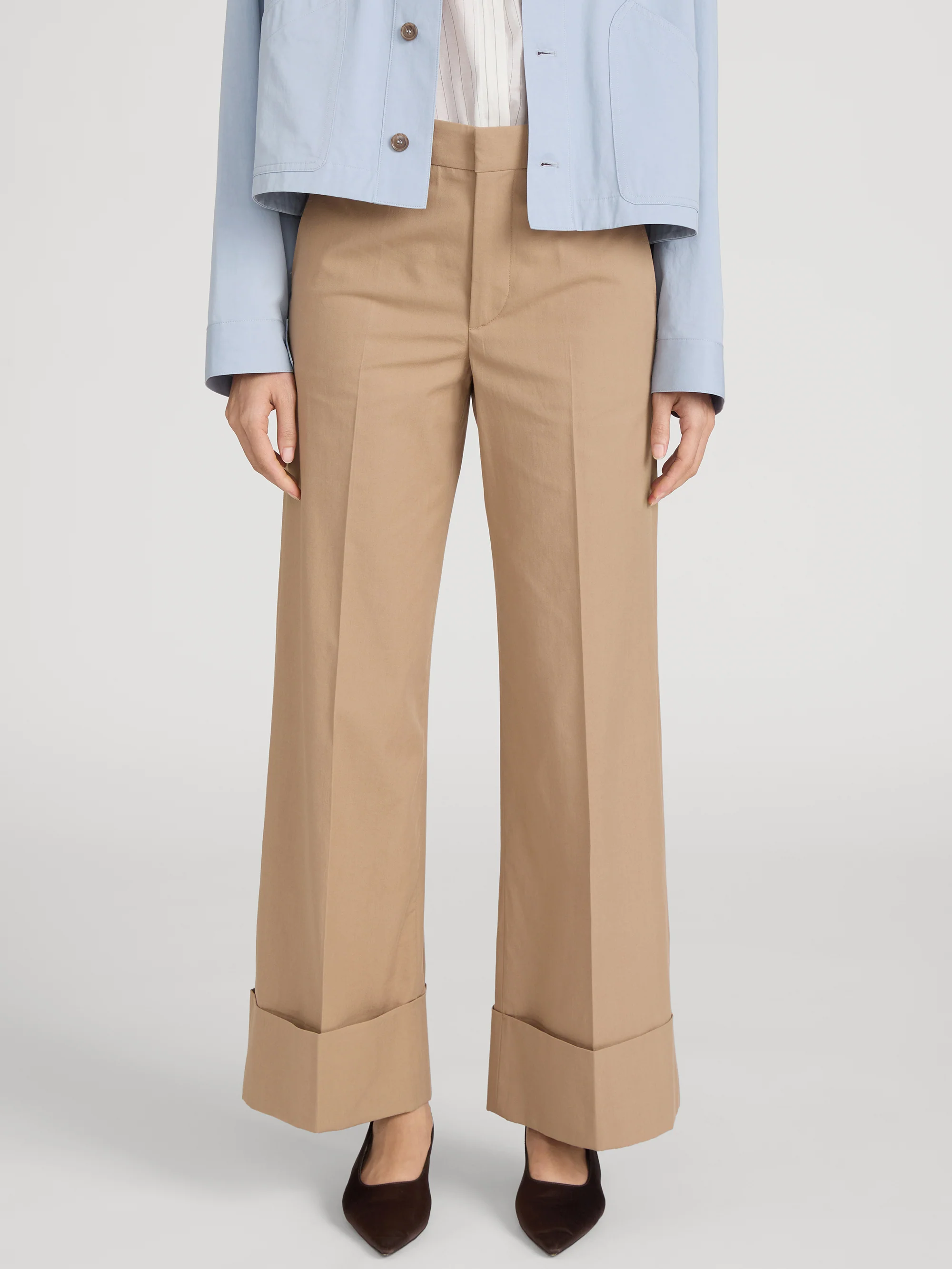 The Cuffed Slim Palazzo Trouser -- Khaki - Image 3