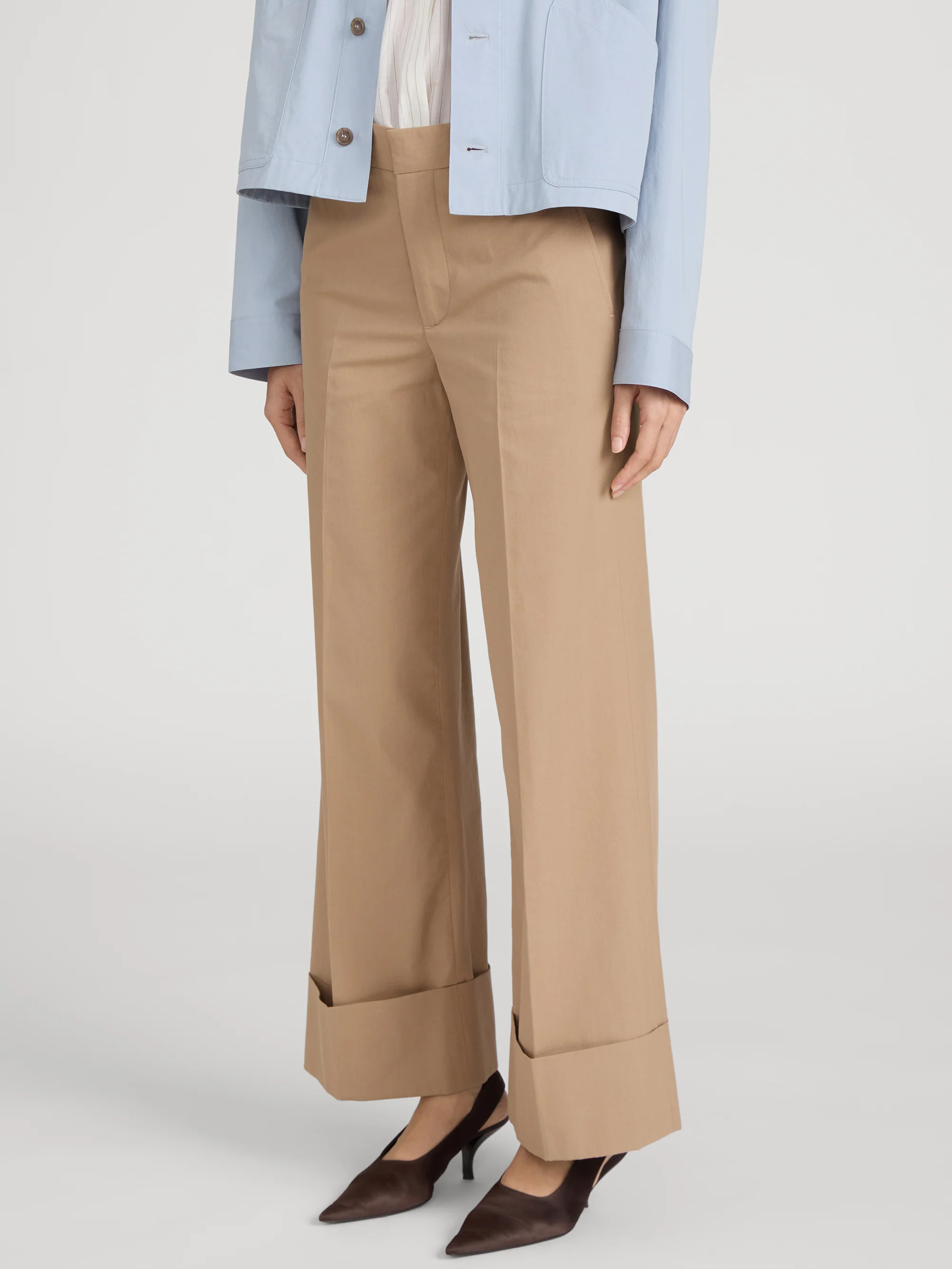 The Cuffed Slim Palazzo Trouser -- Khaki - Image 4