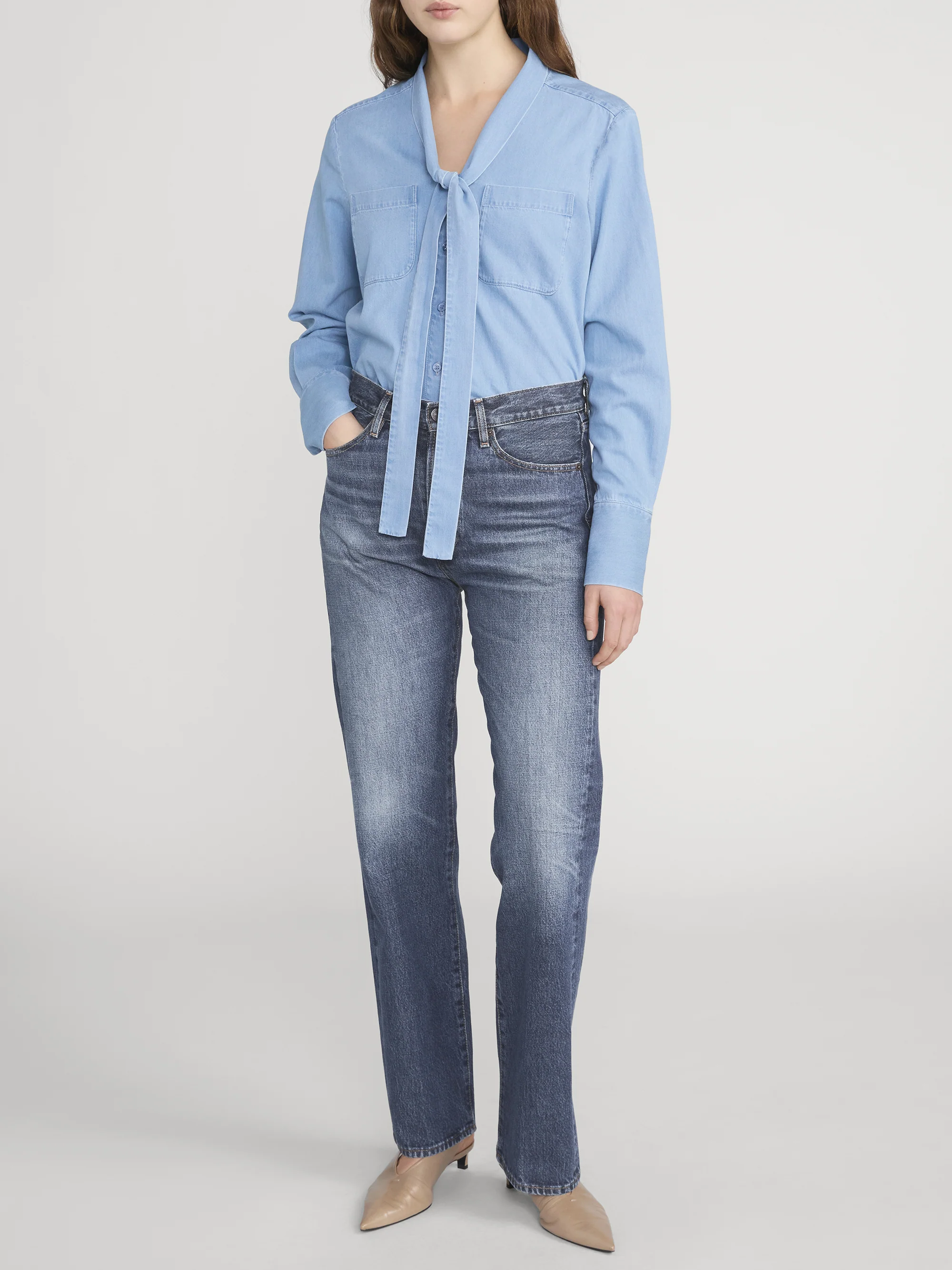 The Denim Modern Tie Blouse -- Frostine - Image 2