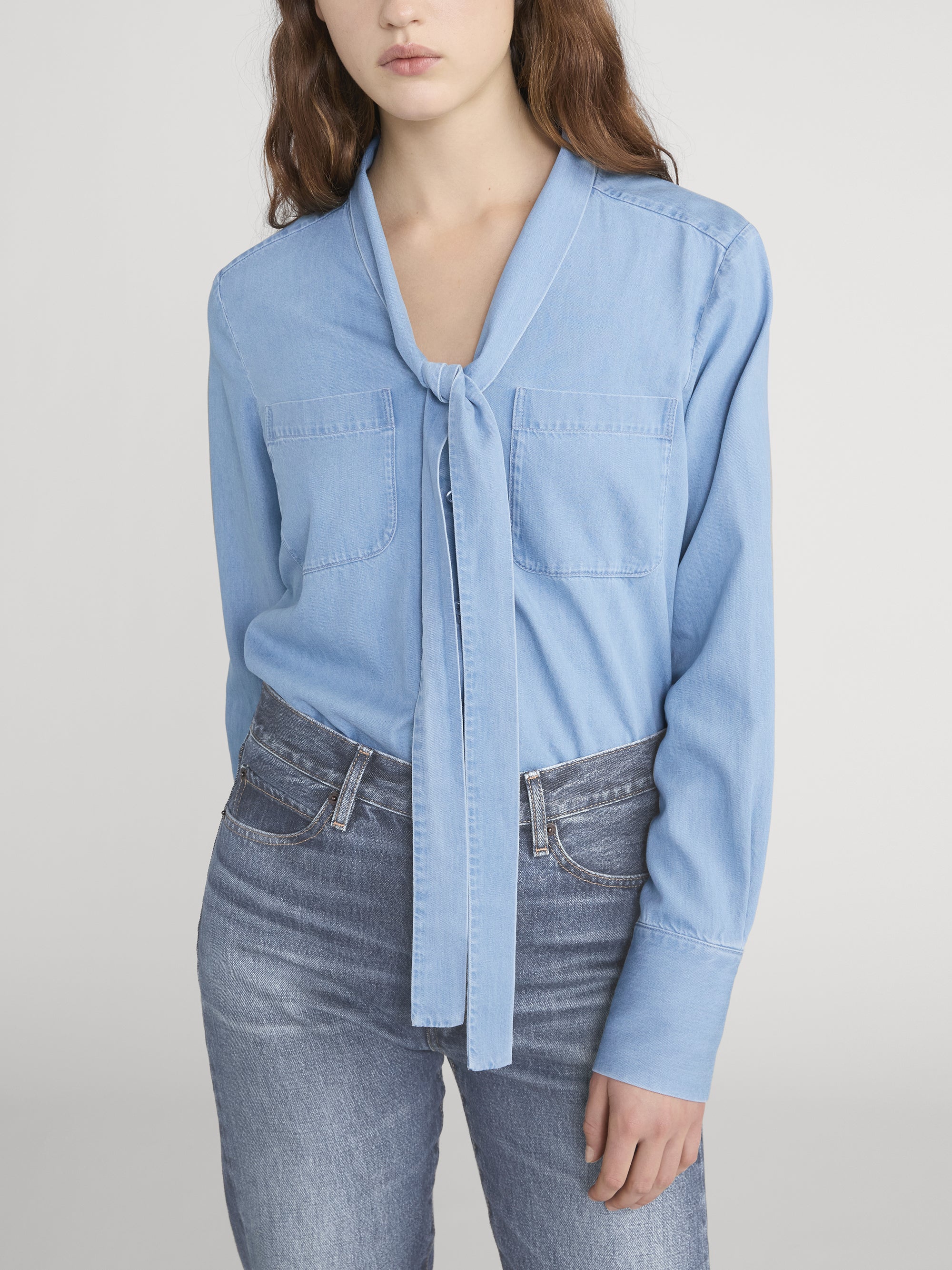 The Denim Modern Tie Blouse -- Frostine - Image 3