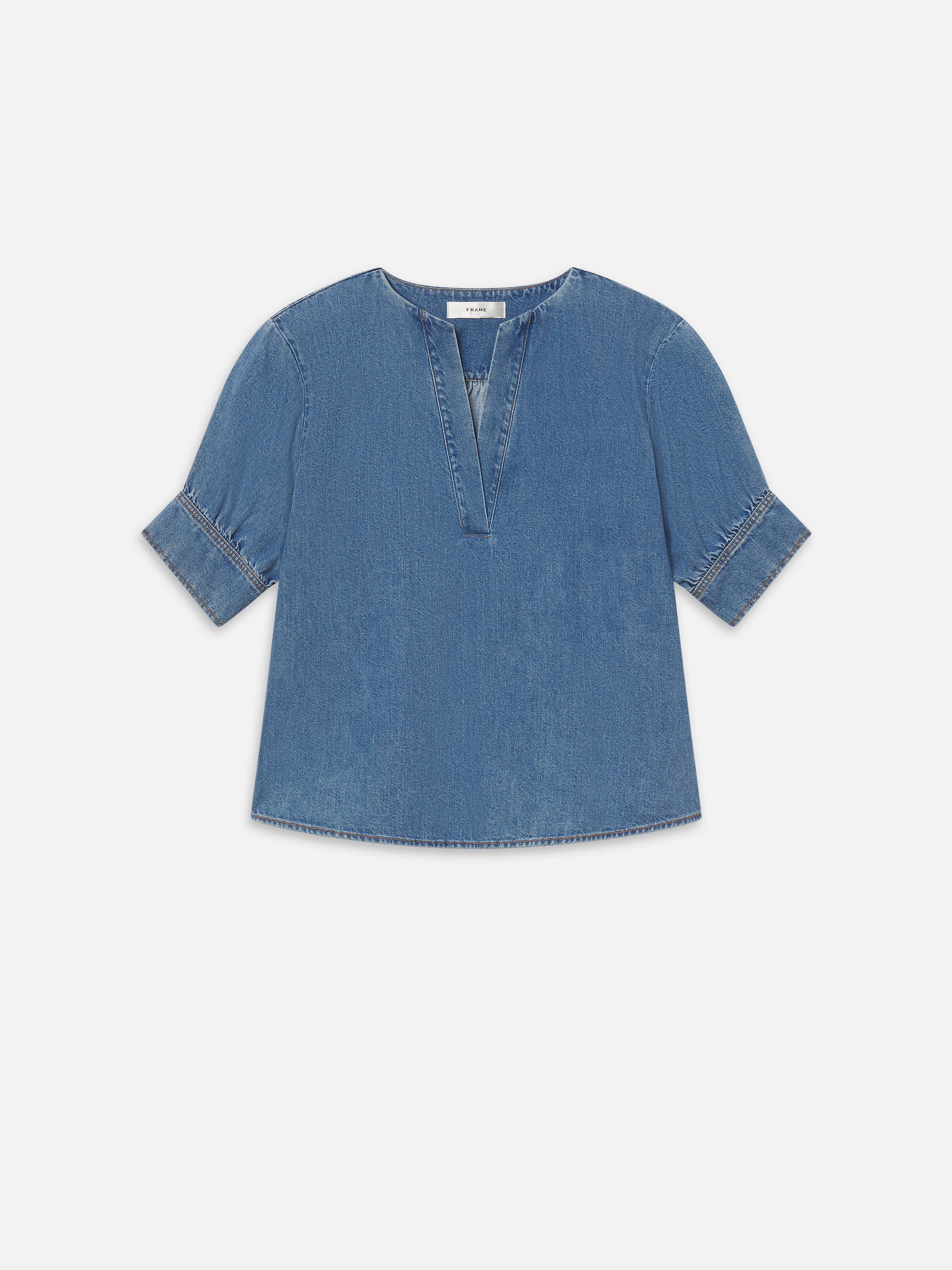 The Denim V-neck Popover Top -- Sora