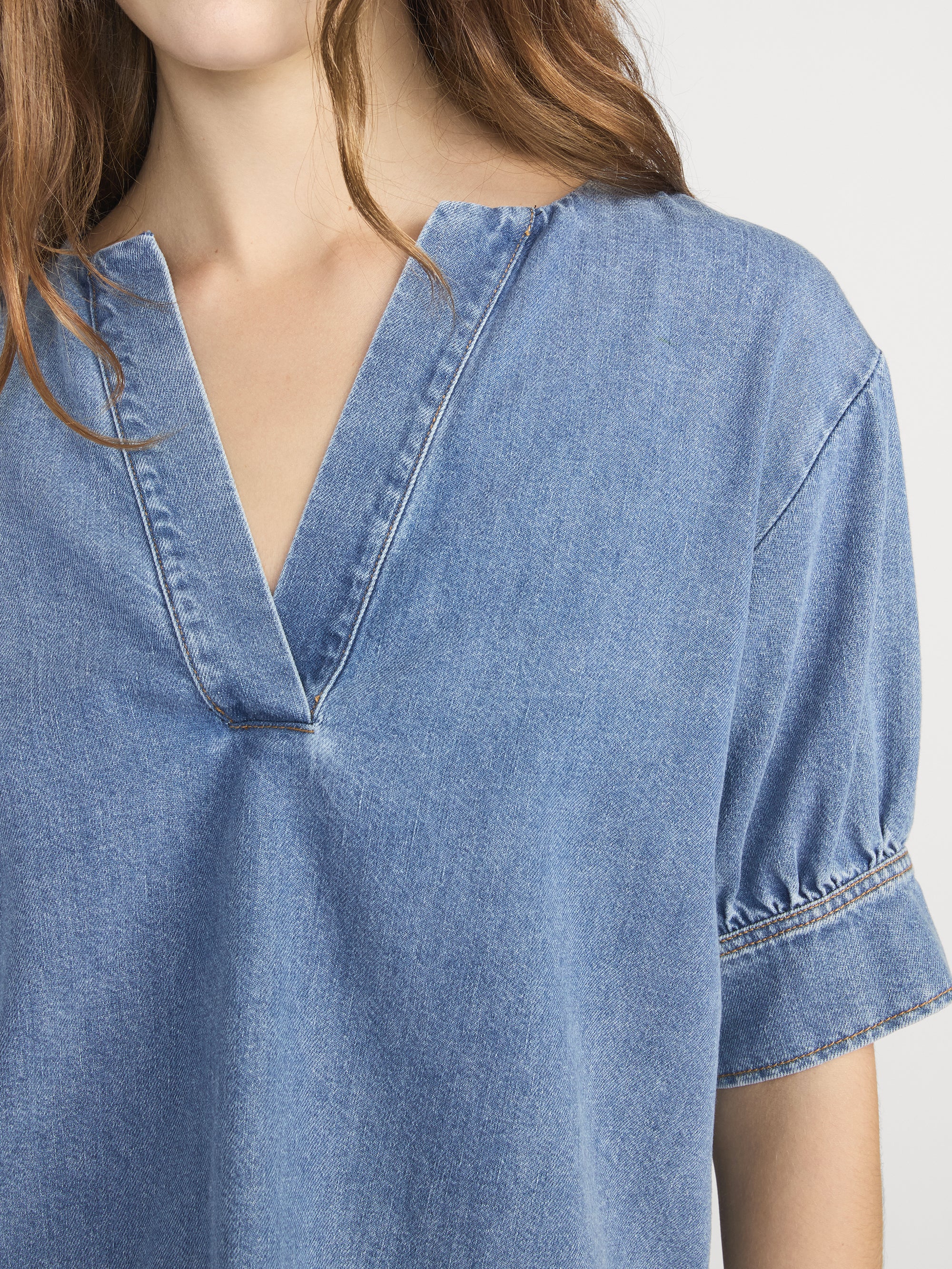 The Denim V-neck Popover Top -- Sora - Image 5
