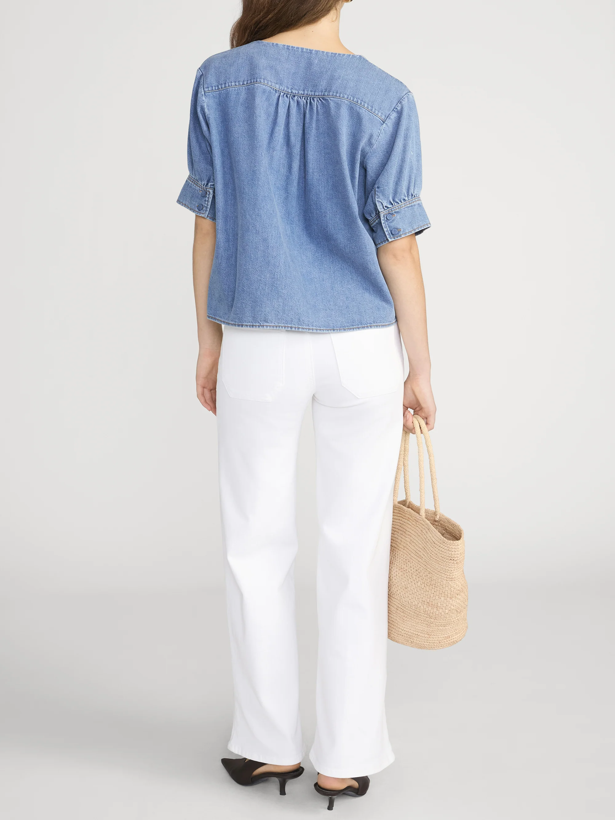 The Denim V-neck Popover Top -- Sora - Image 6