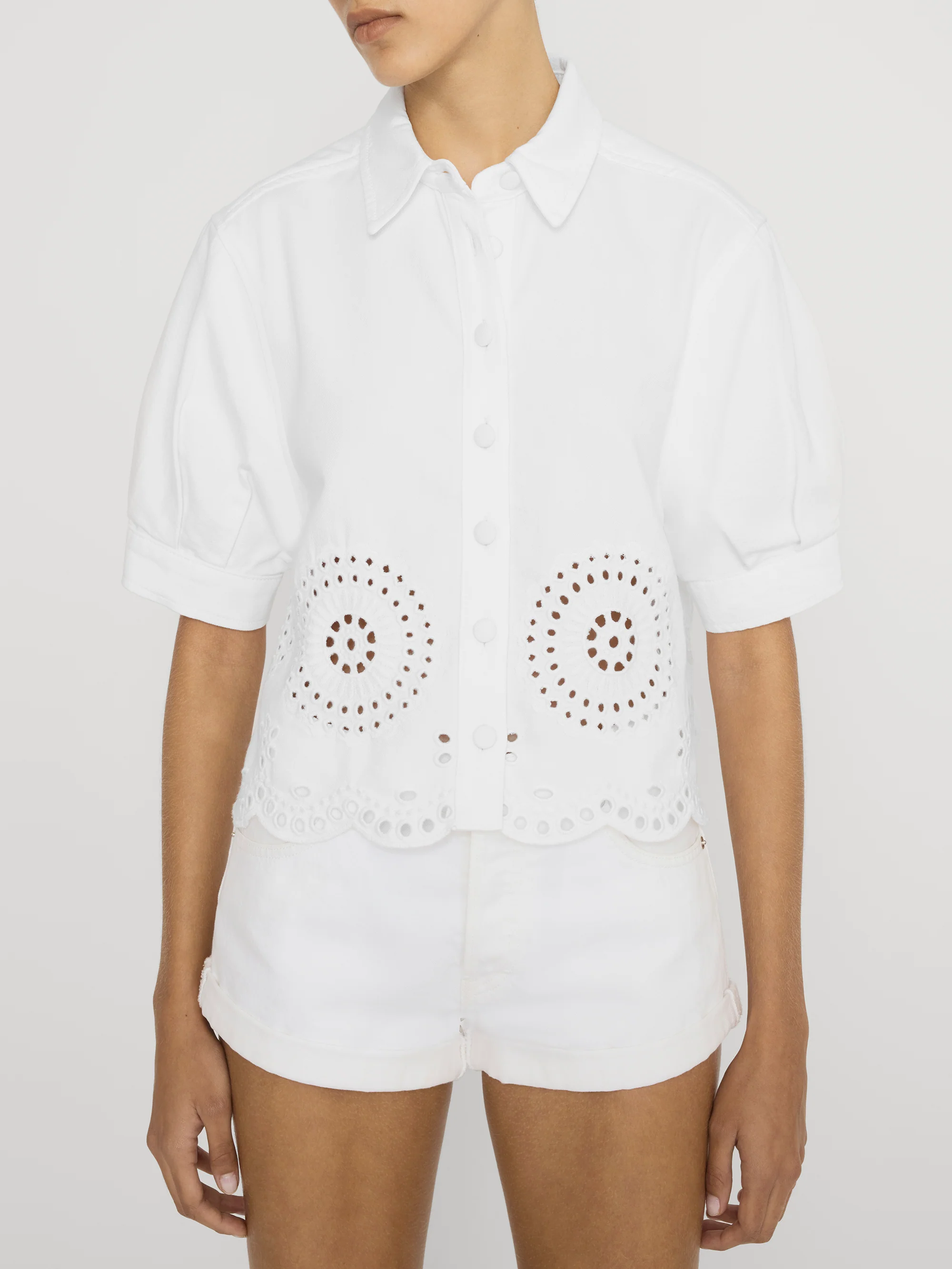 The Eyelet Billow Sleeve Shirt -- White - Image 3