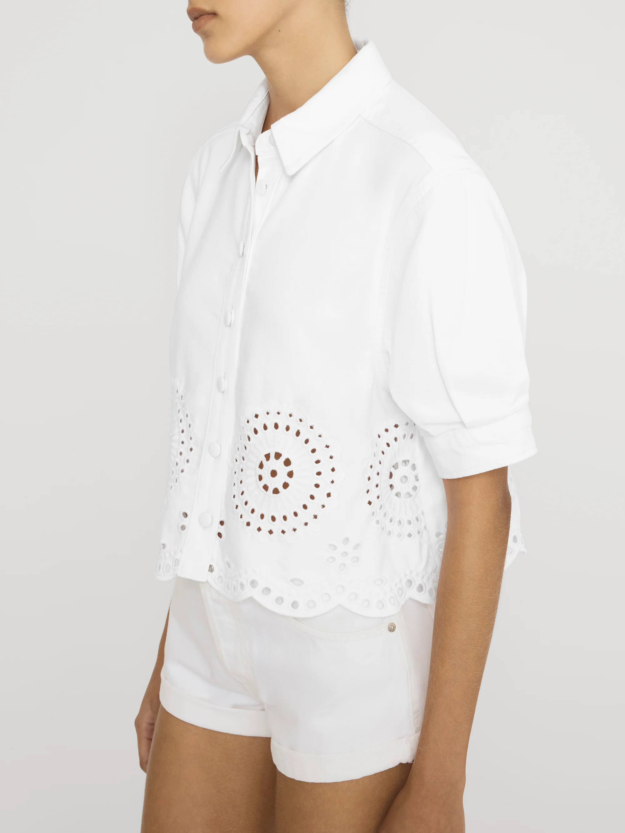 The Eyelet Billow Sleeve Shirt -- White - Image 4