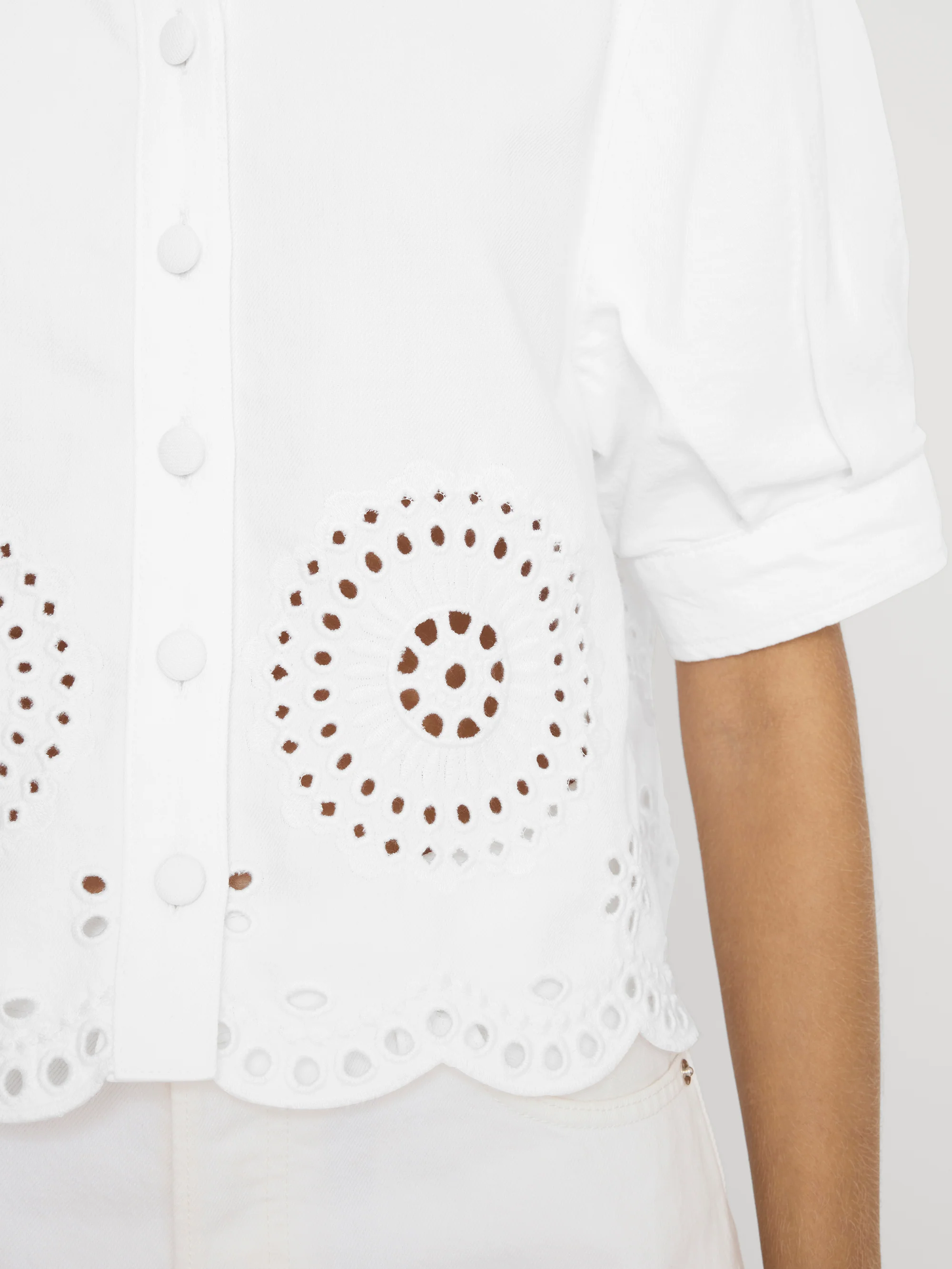 The Eyelet Billow Sleeve Shirt -- White - Image 5