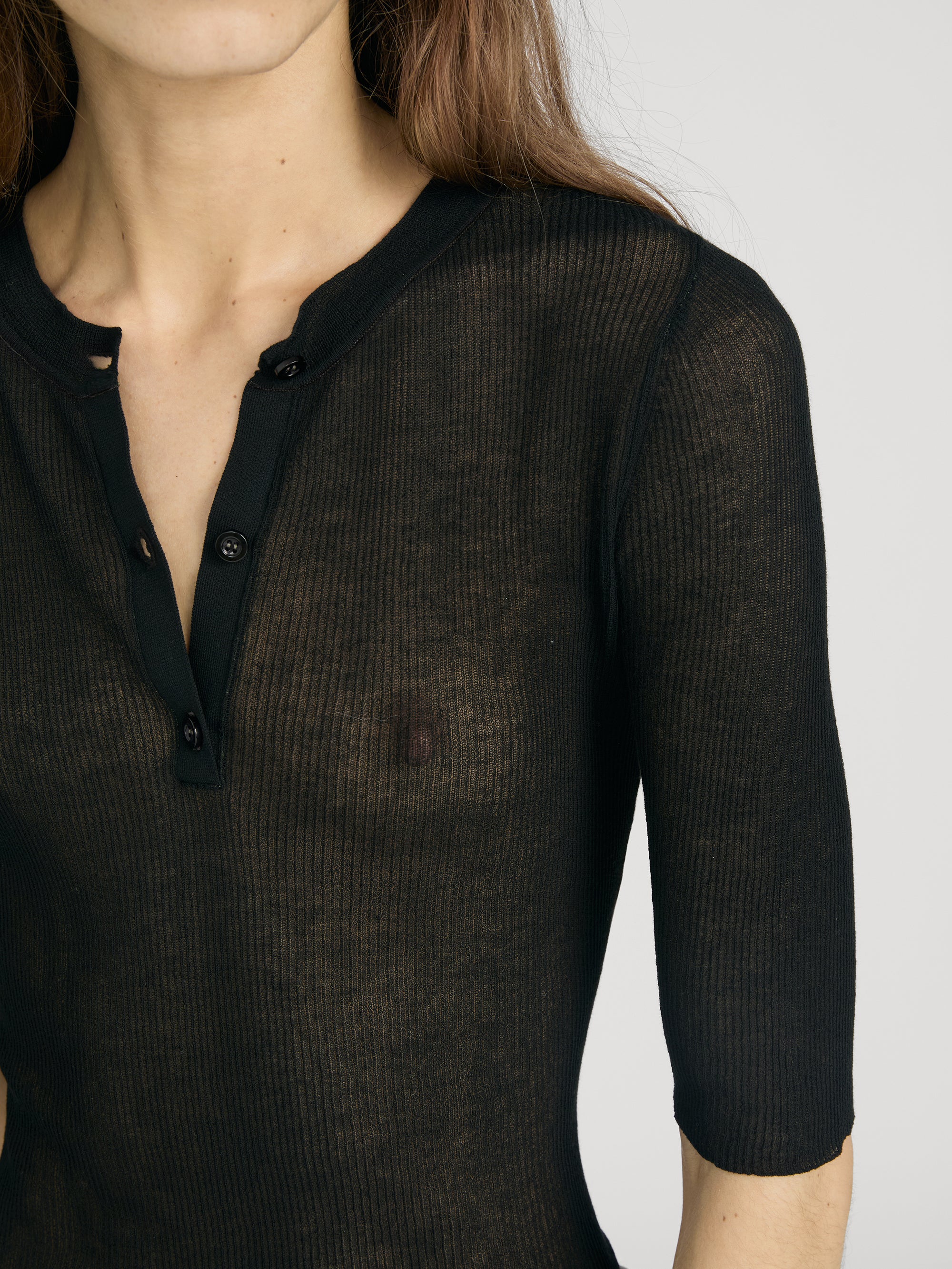 The Henley Rib Tee -- Black - Image 5
