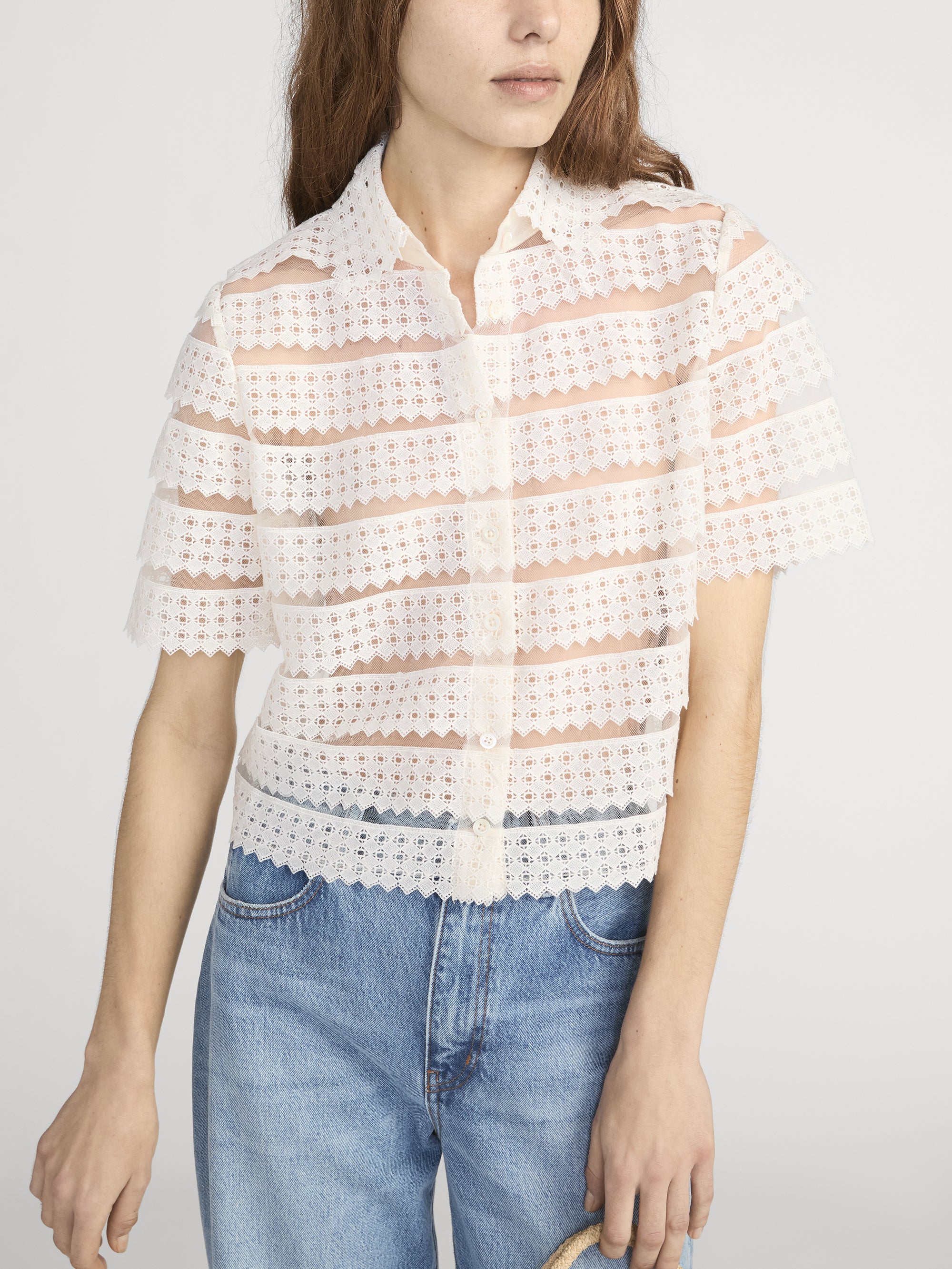 The Lattice Crochet Blouse -- Cream - Image 3