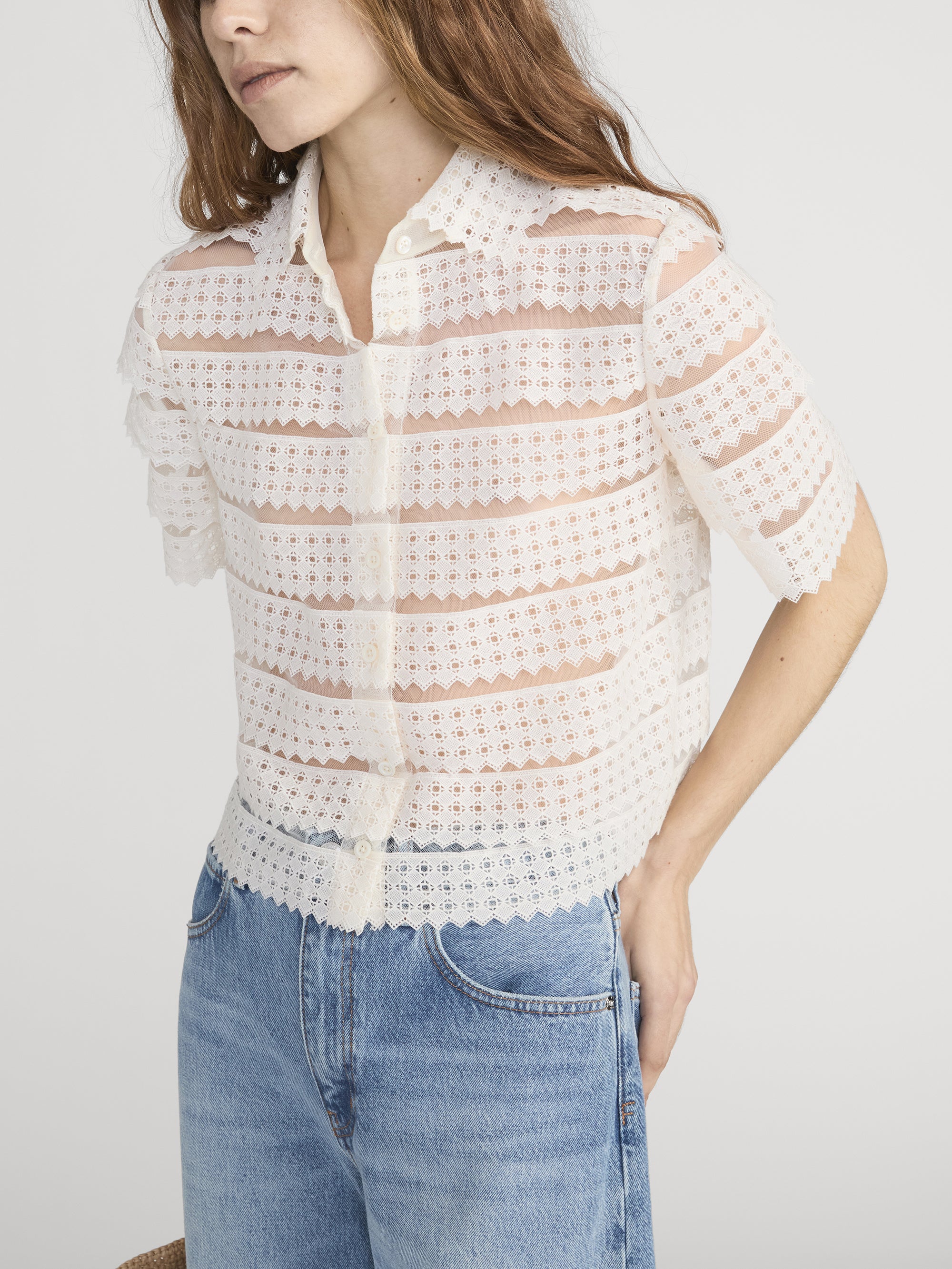 The Lattice Crochet Blouse -- Cream - Image 4