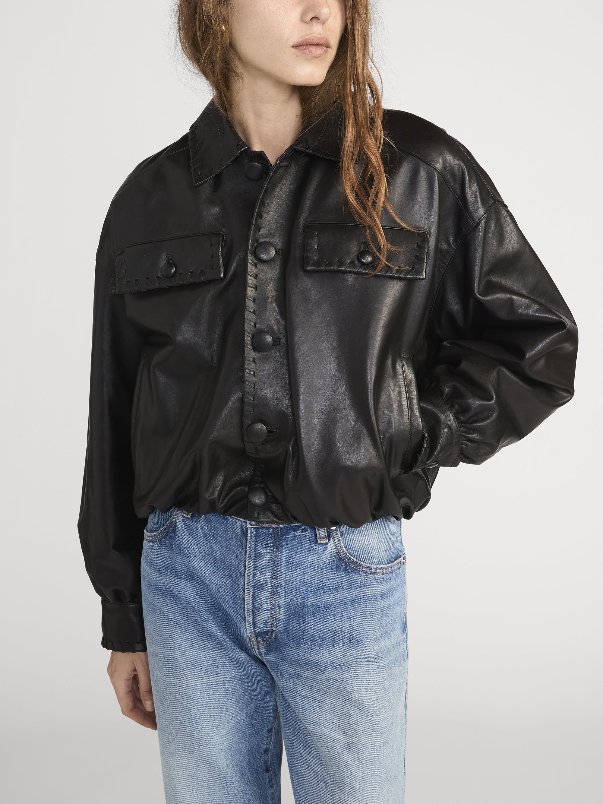The Leather Bubble Jacket -- Black - Image 3