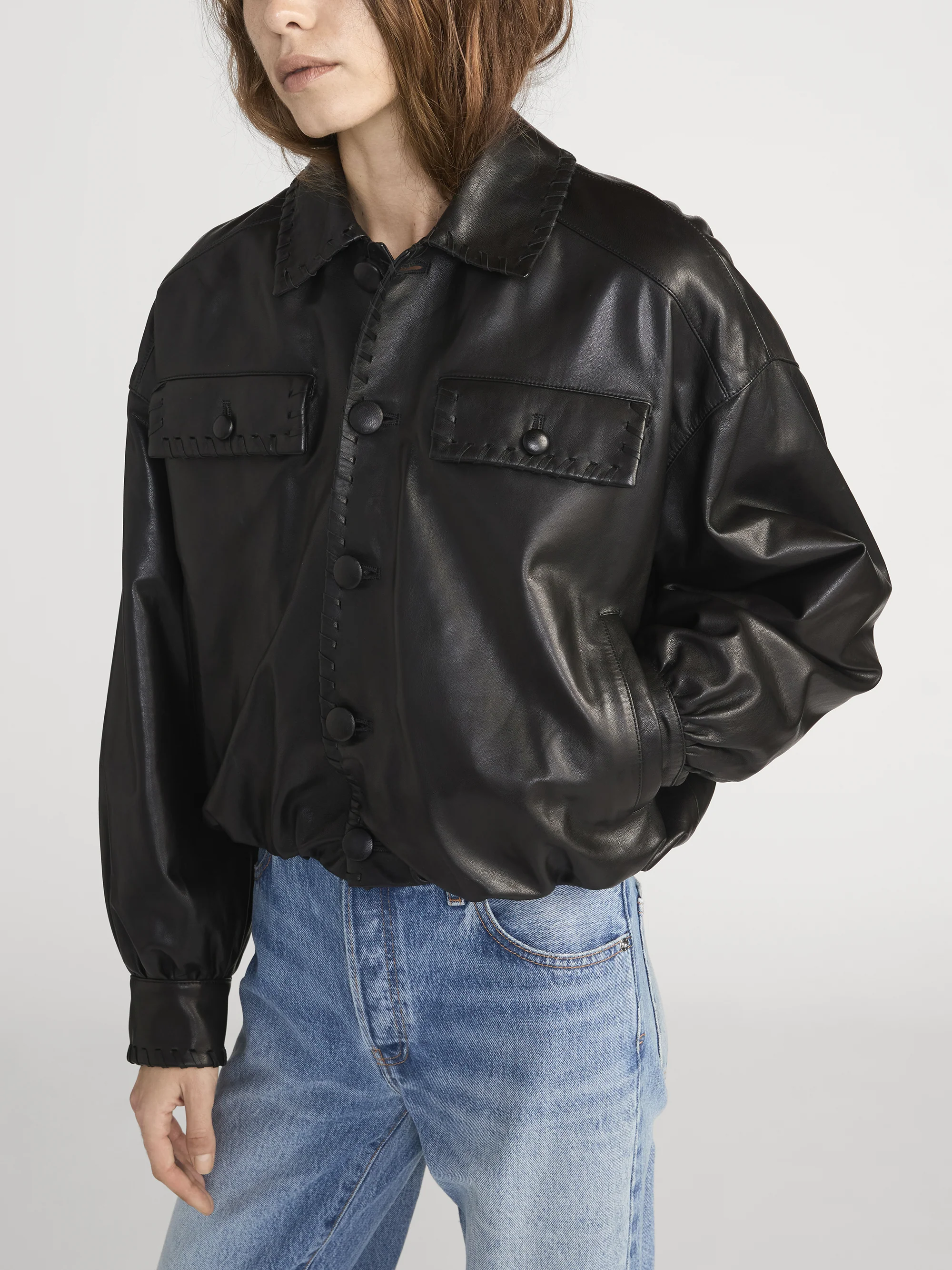 The Leather Bubble Jacket -- Black - Image 4