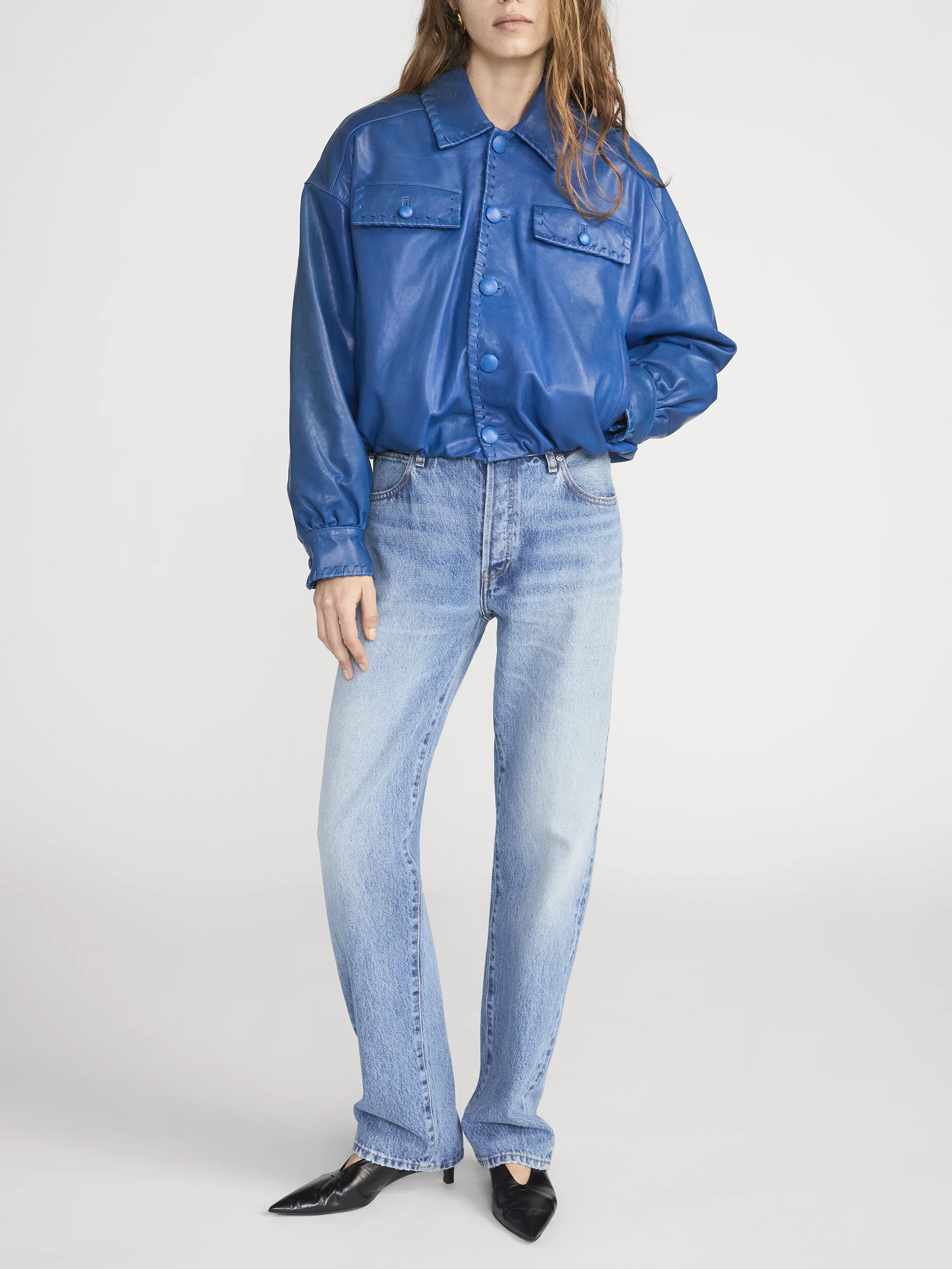 The Leather Bubble Jacket -- Royal Blue - Image 2
